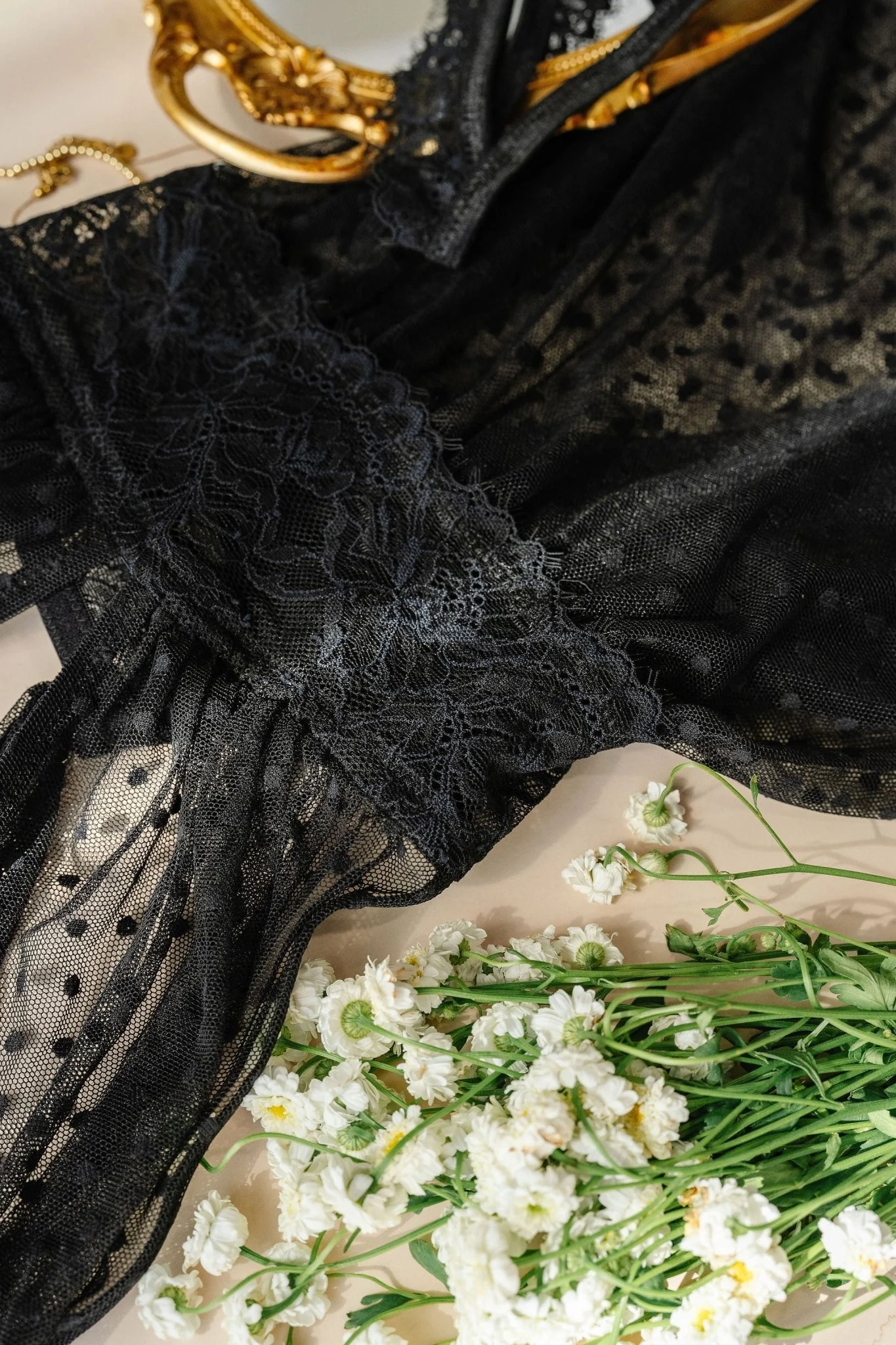 Polka Dot Mesh Babydoll - Black - Image 12