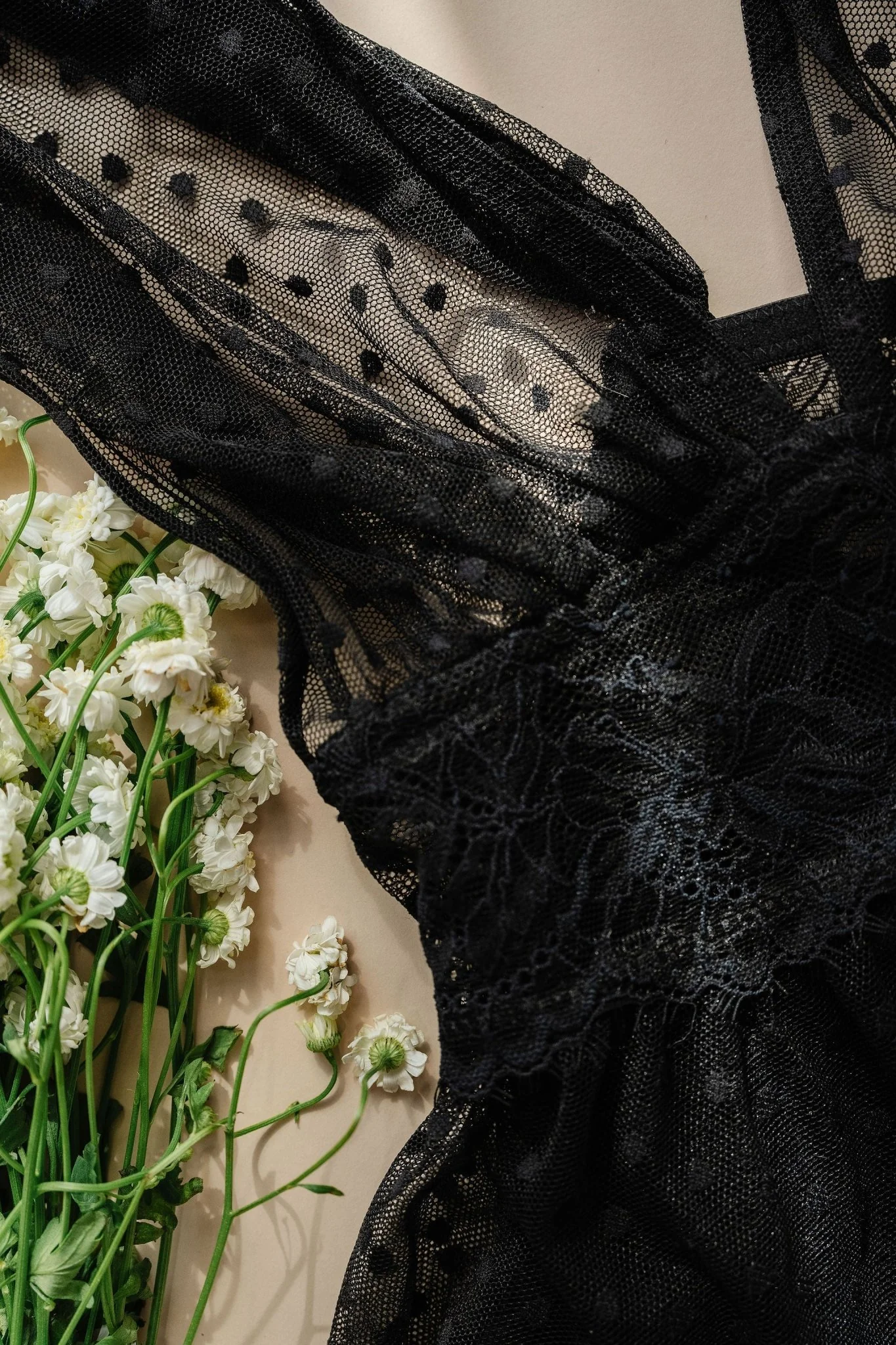 Polka Dot Mesh Babydoll - Black - Image 14