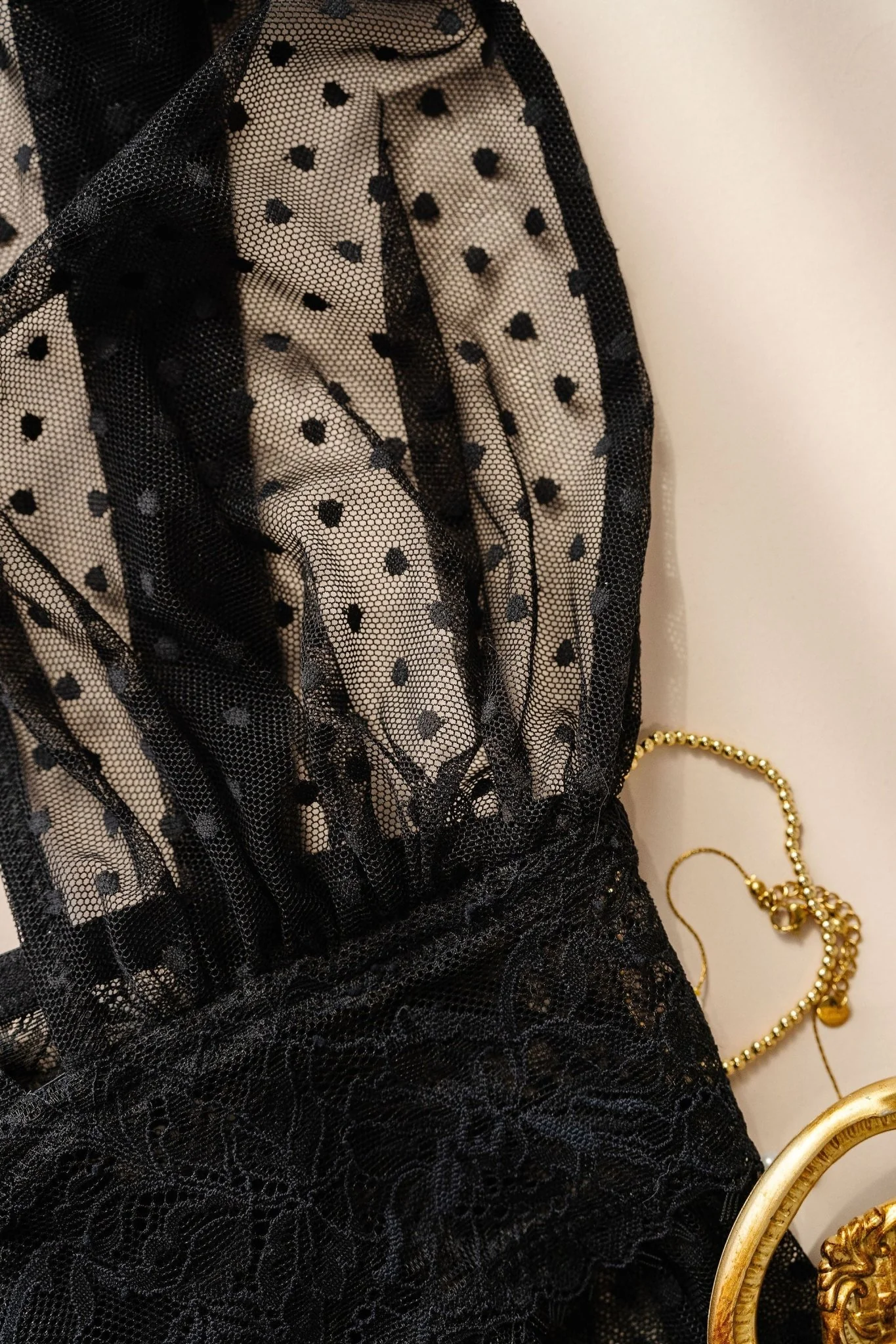 Polka Dot Mesh Babydoll - Black - Image 15