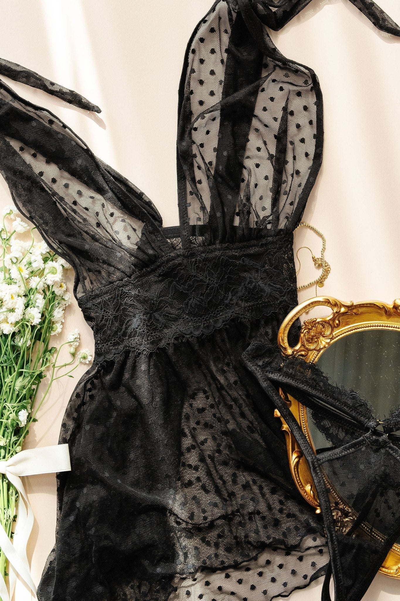 Polka Dot Mesh Babydoll - Black - Image 17