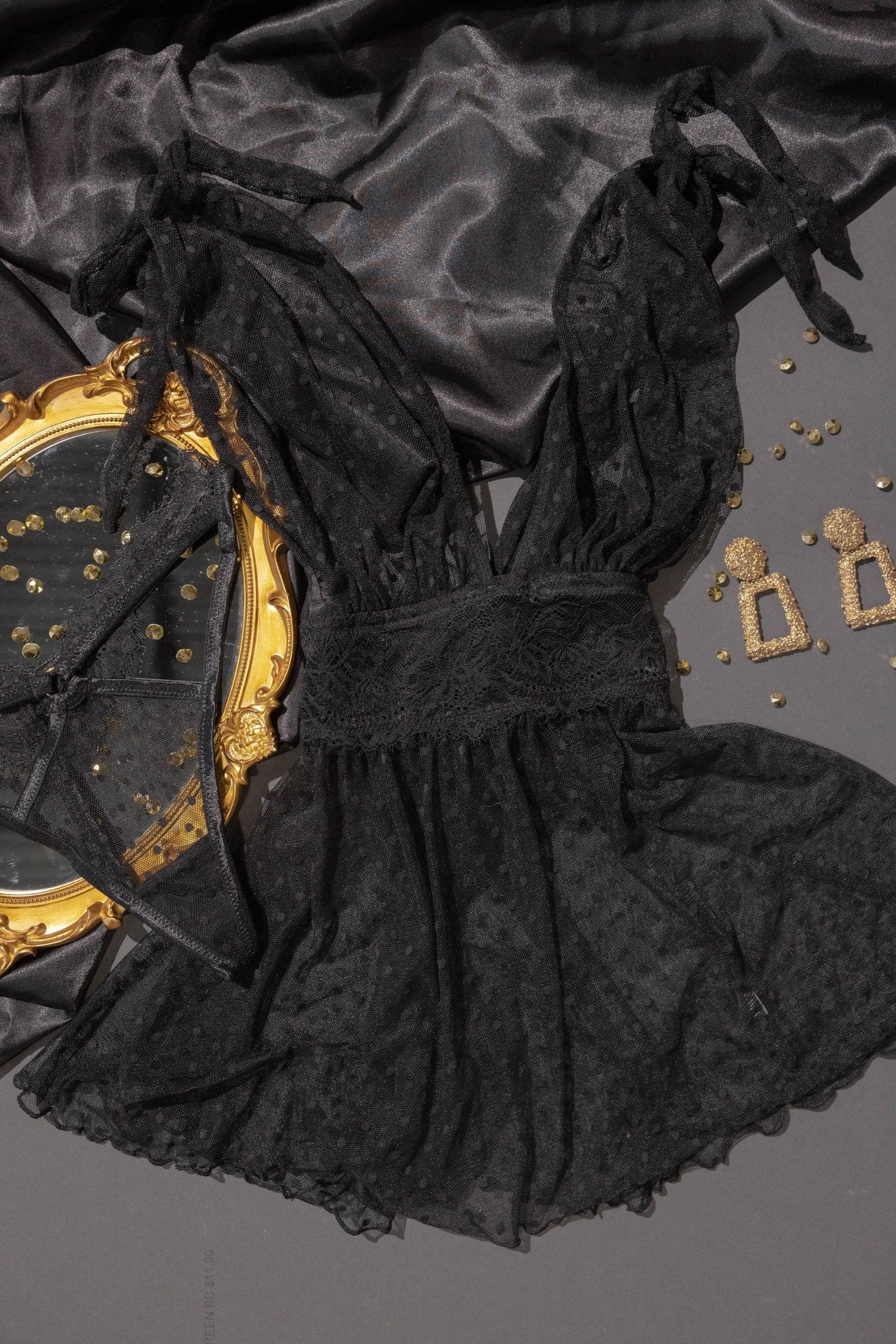 Polka Dot Mesh Babydoll - Black - Image 9