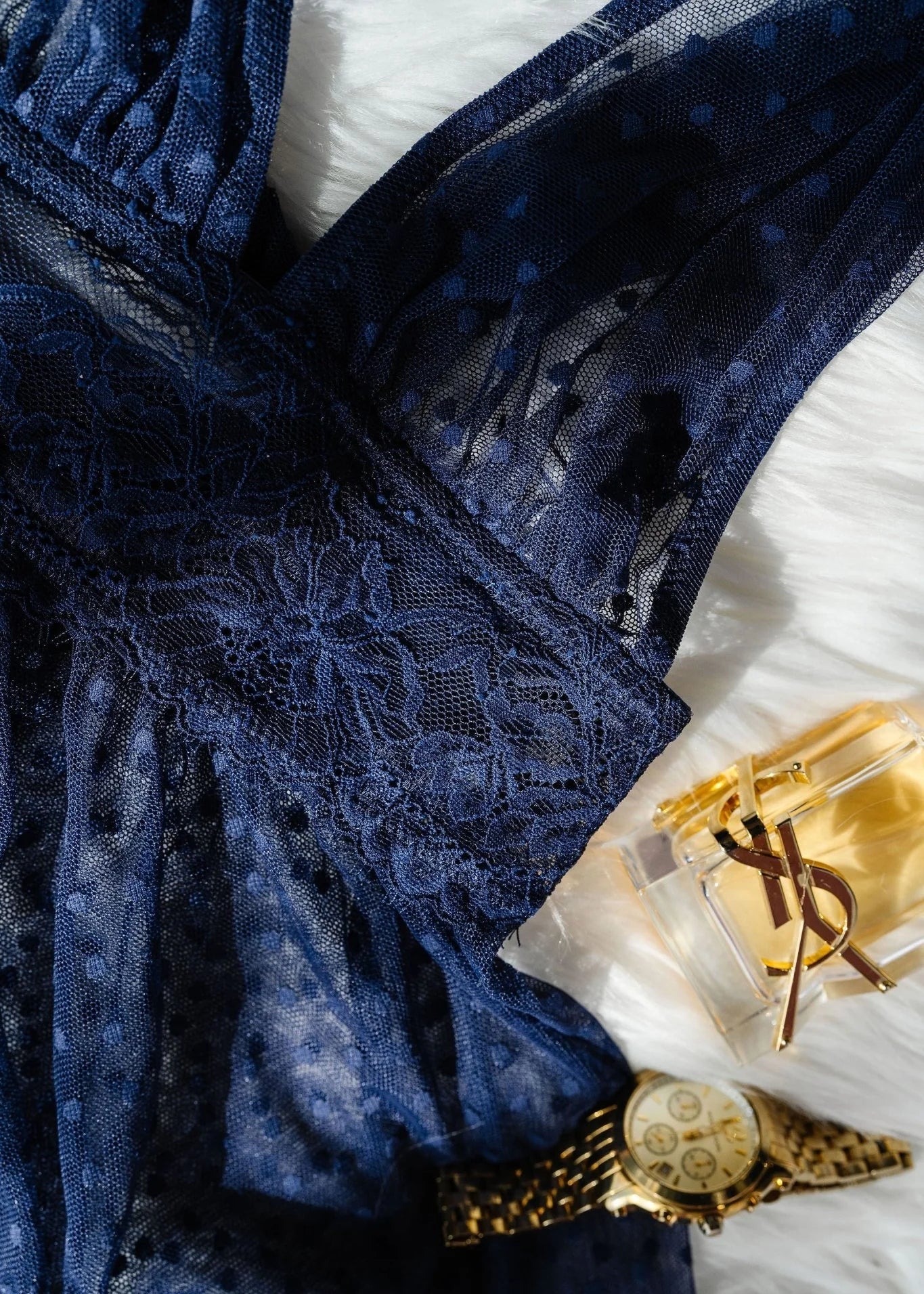 Polka Dot Mesh Babydoll - Navy - Image 13