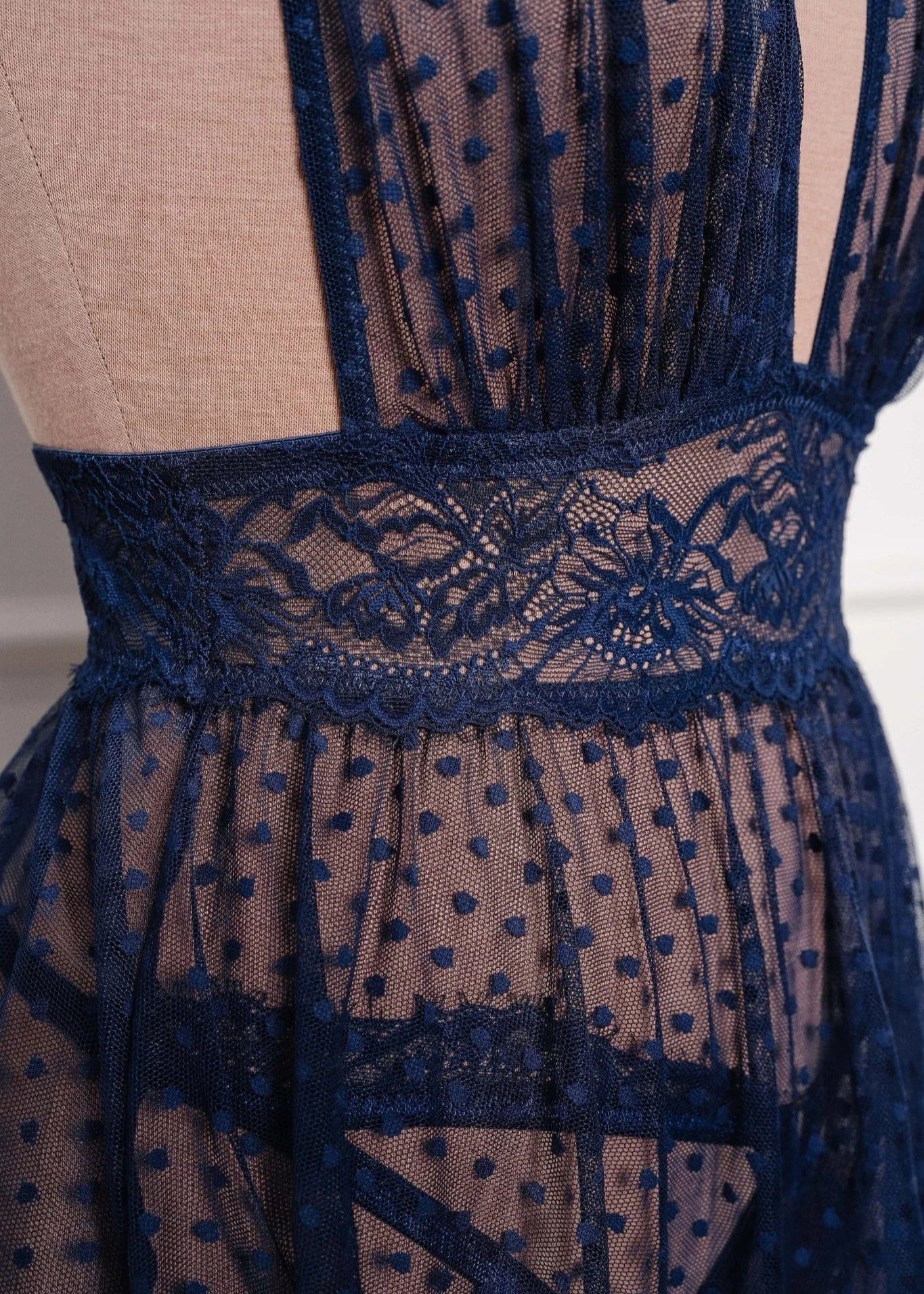 Polka Dot Mesh Babydoll - Navy - Image 15