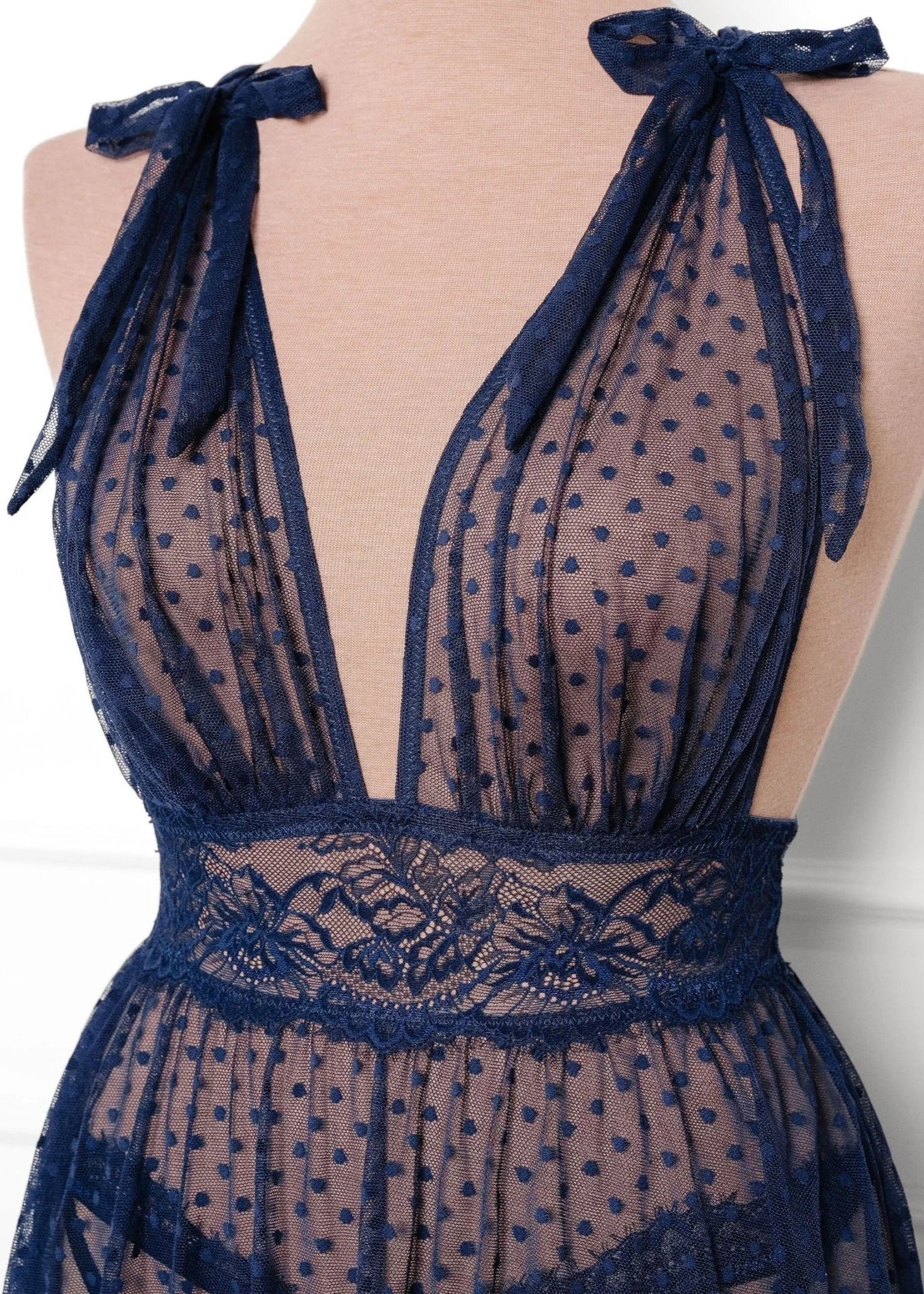 Polka Dot Mesh Babydoll - Navy - Image 5
