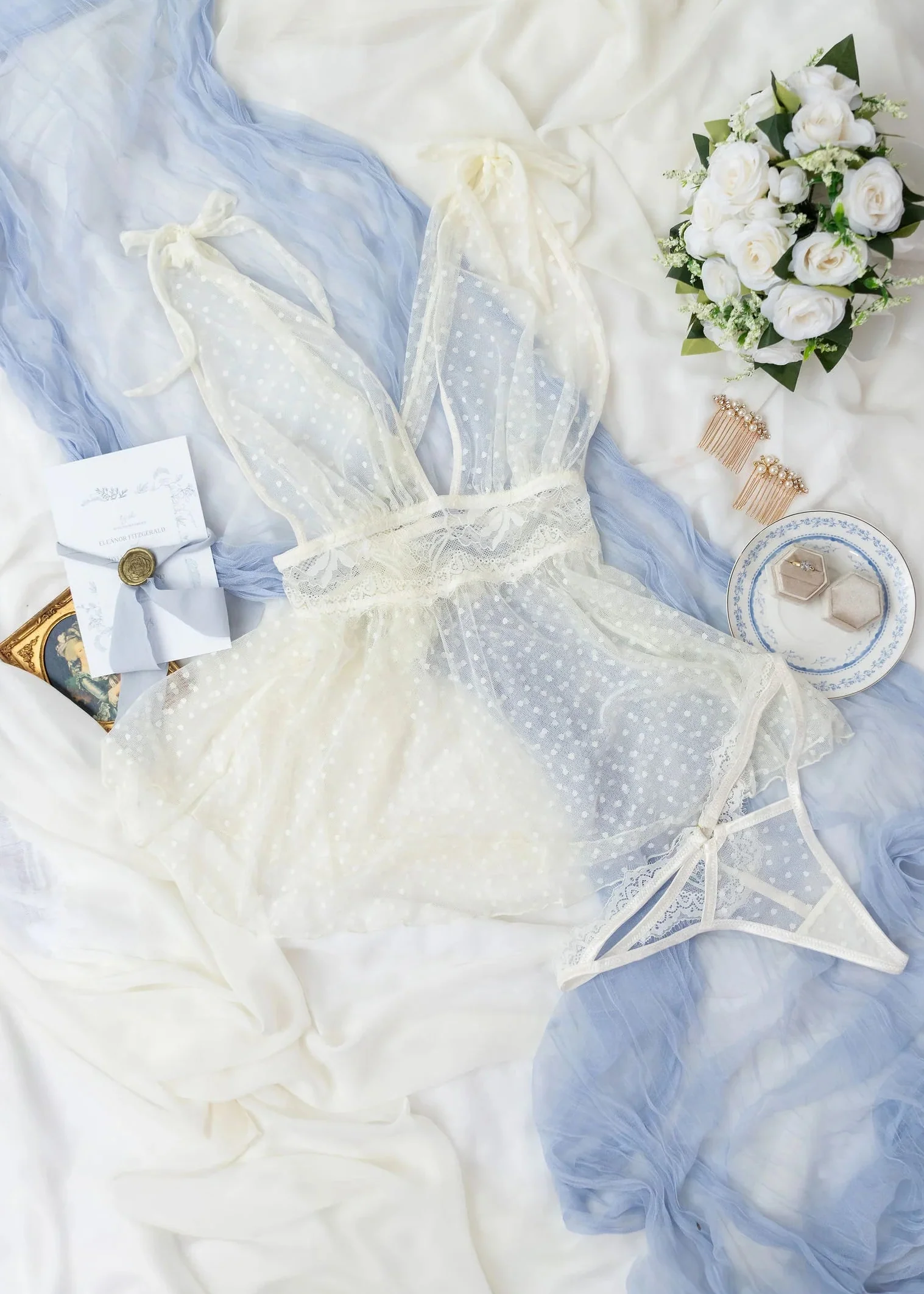 Polka Dot Mesh Babydoll - Pearl - Image 10