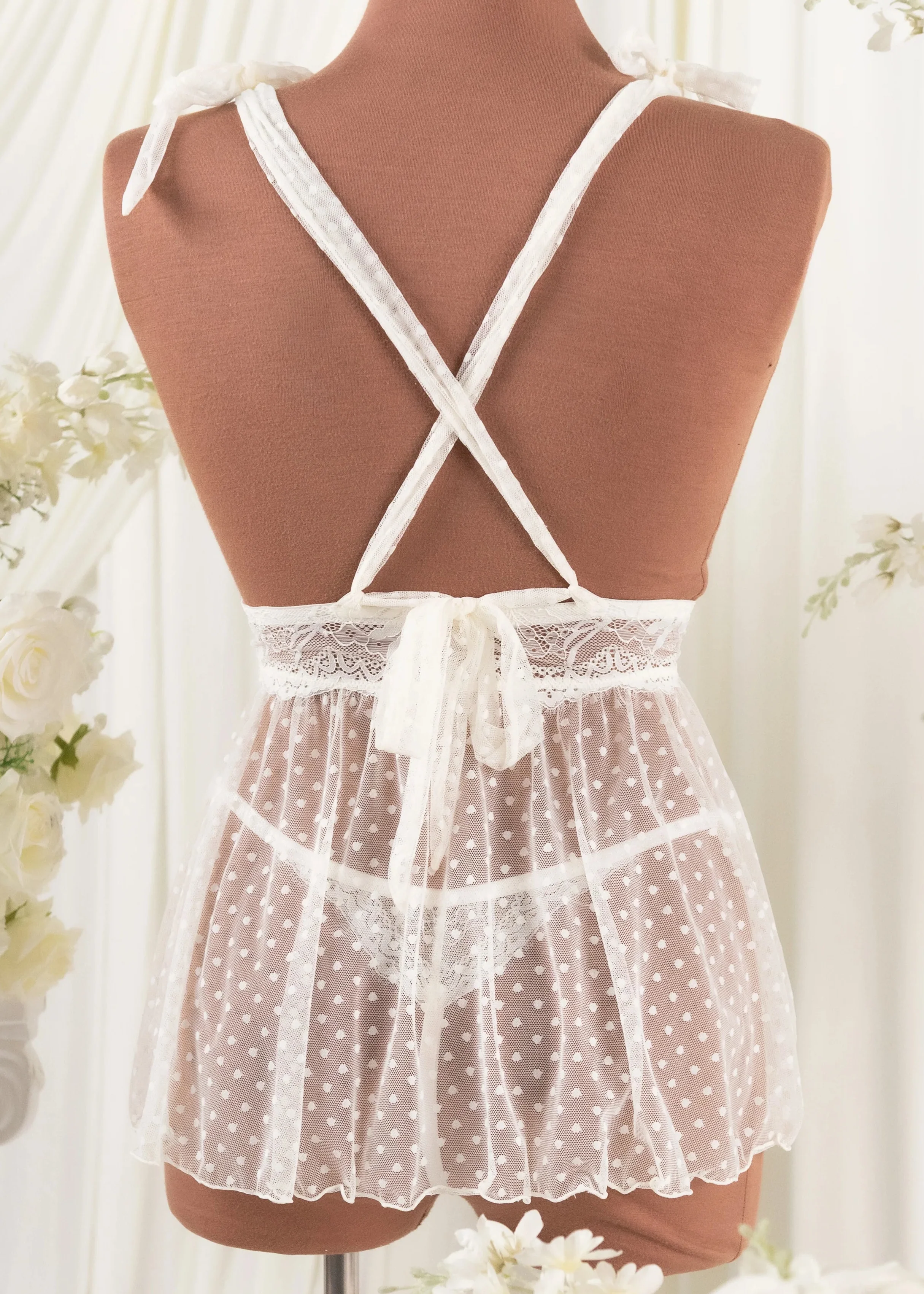 Polka Dot Mesh Babydoll - Pearl - Image 4