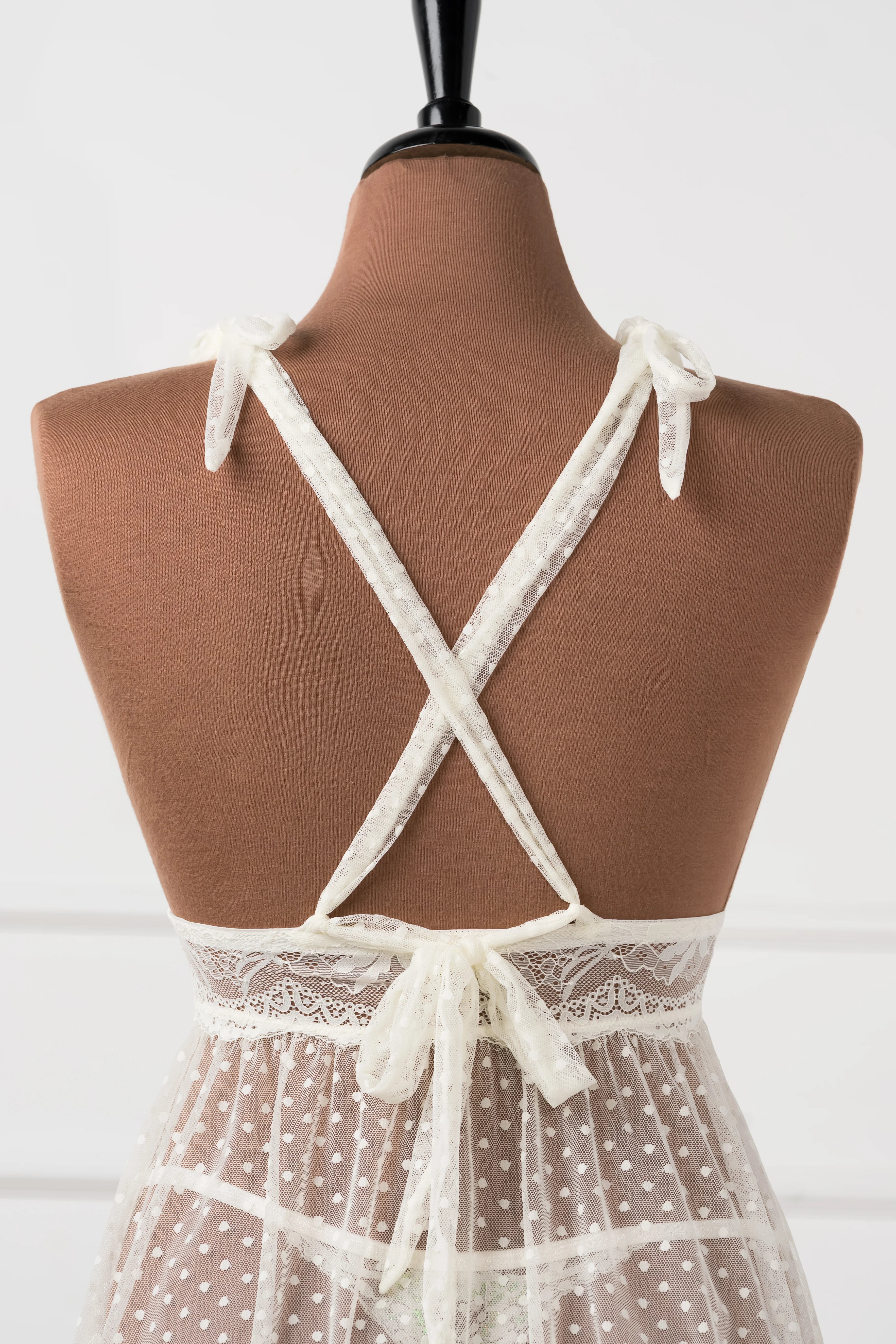 Polka Dot Mesh Babydoll - Pearl - Image 5