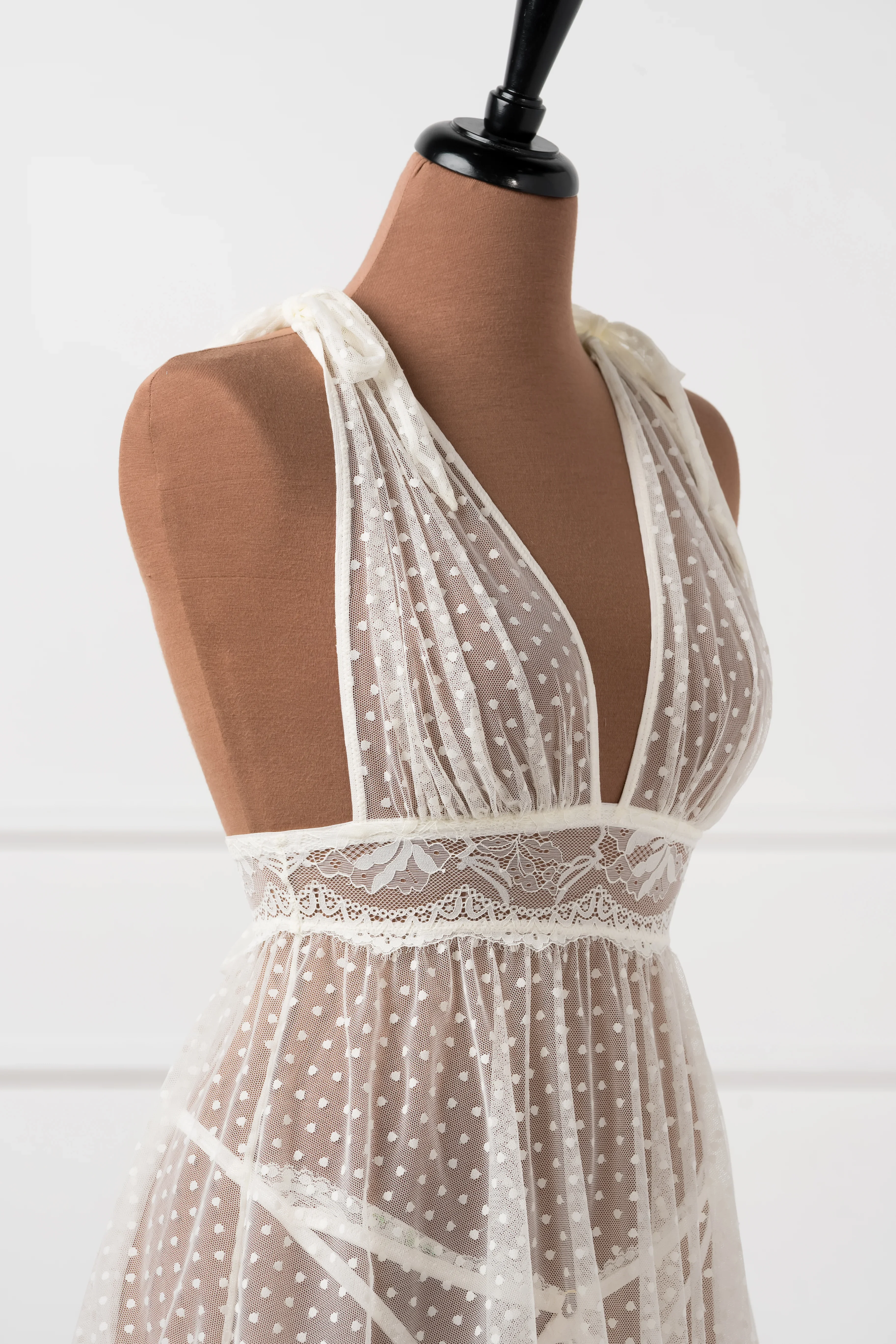 Polka Dot Mesh Babydoll - Pearl - Image 6