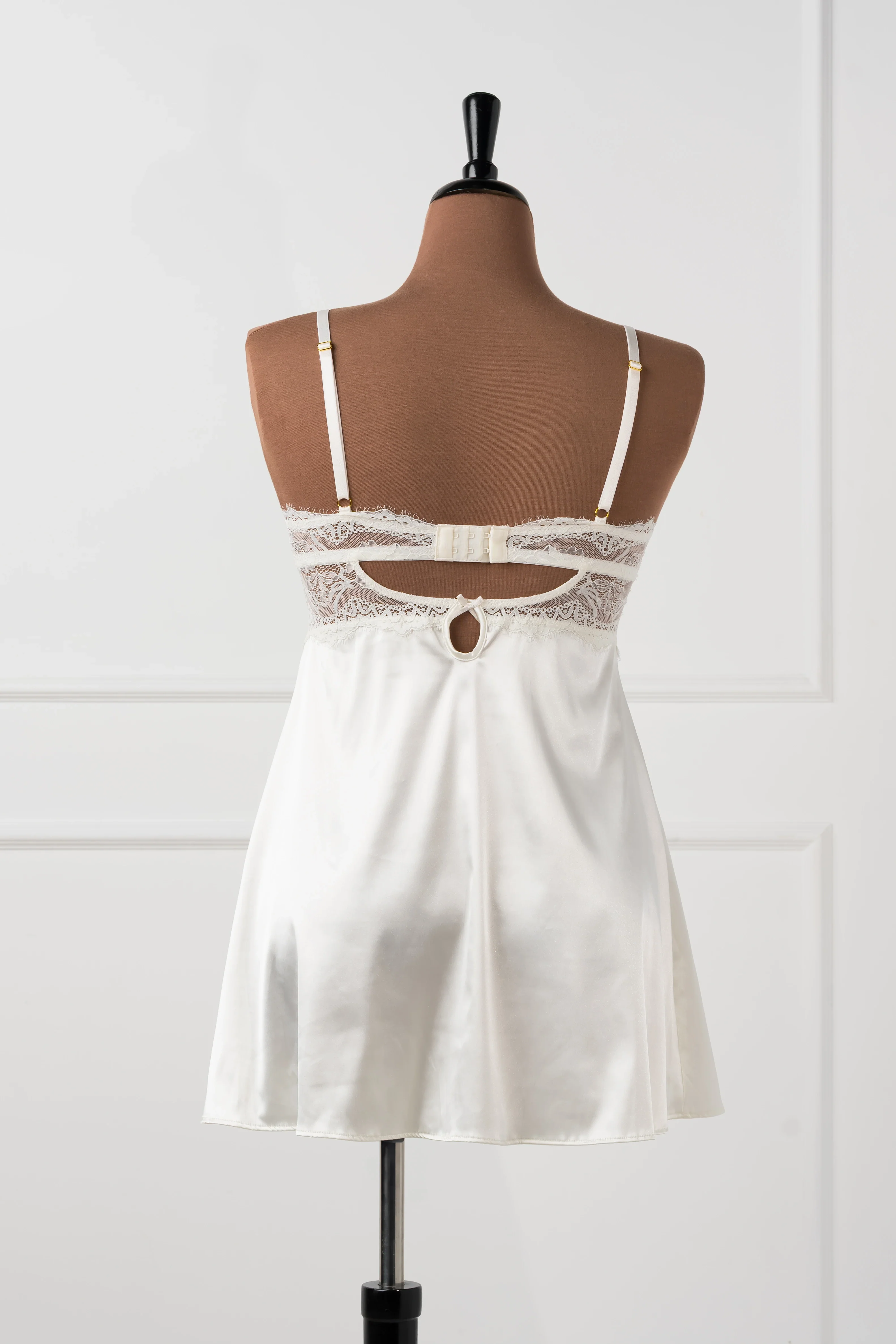 Satin & Eyelash Lace Slip - Pearl - Image 10