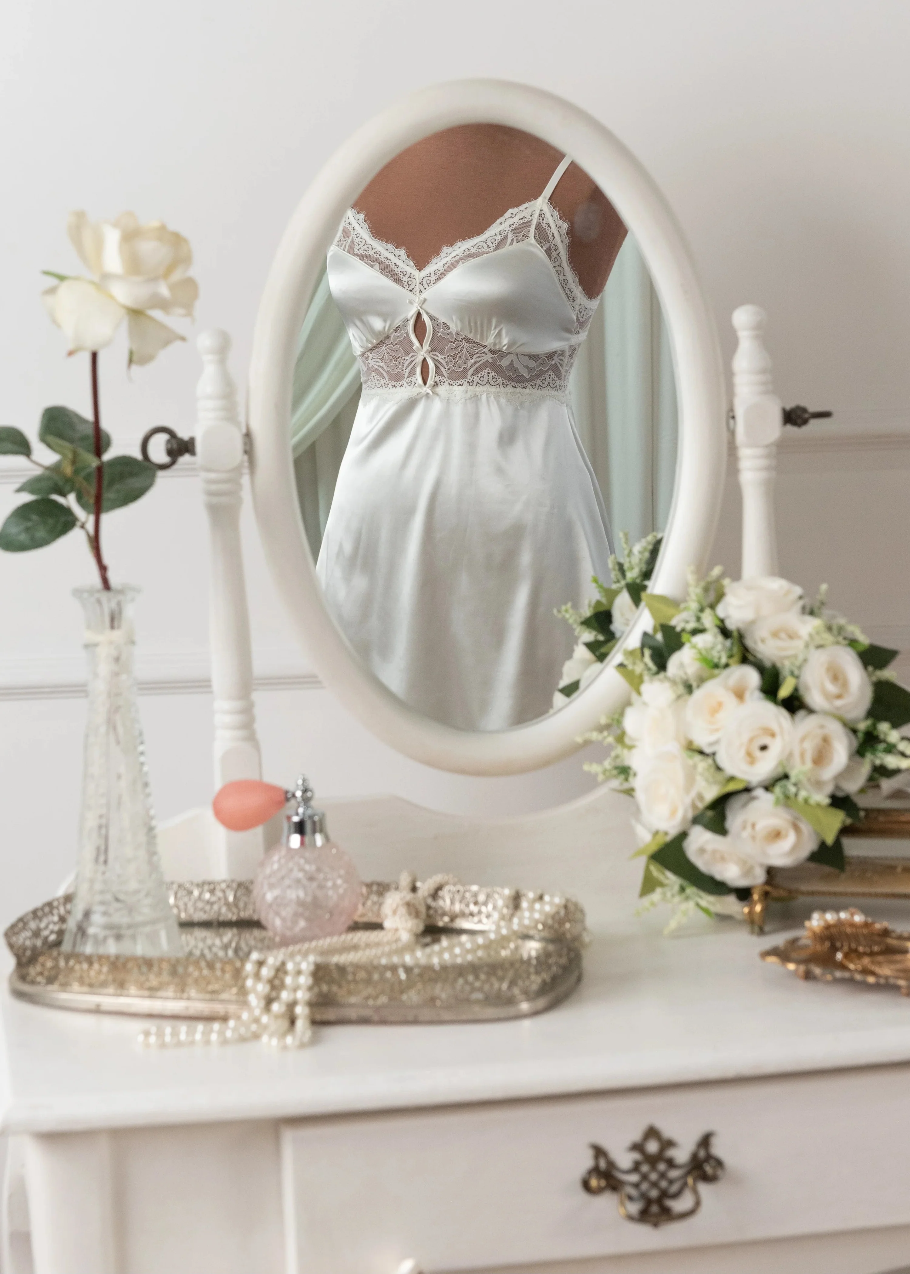 Satin & Eyelash Lace Slip - Pearl - Image 12