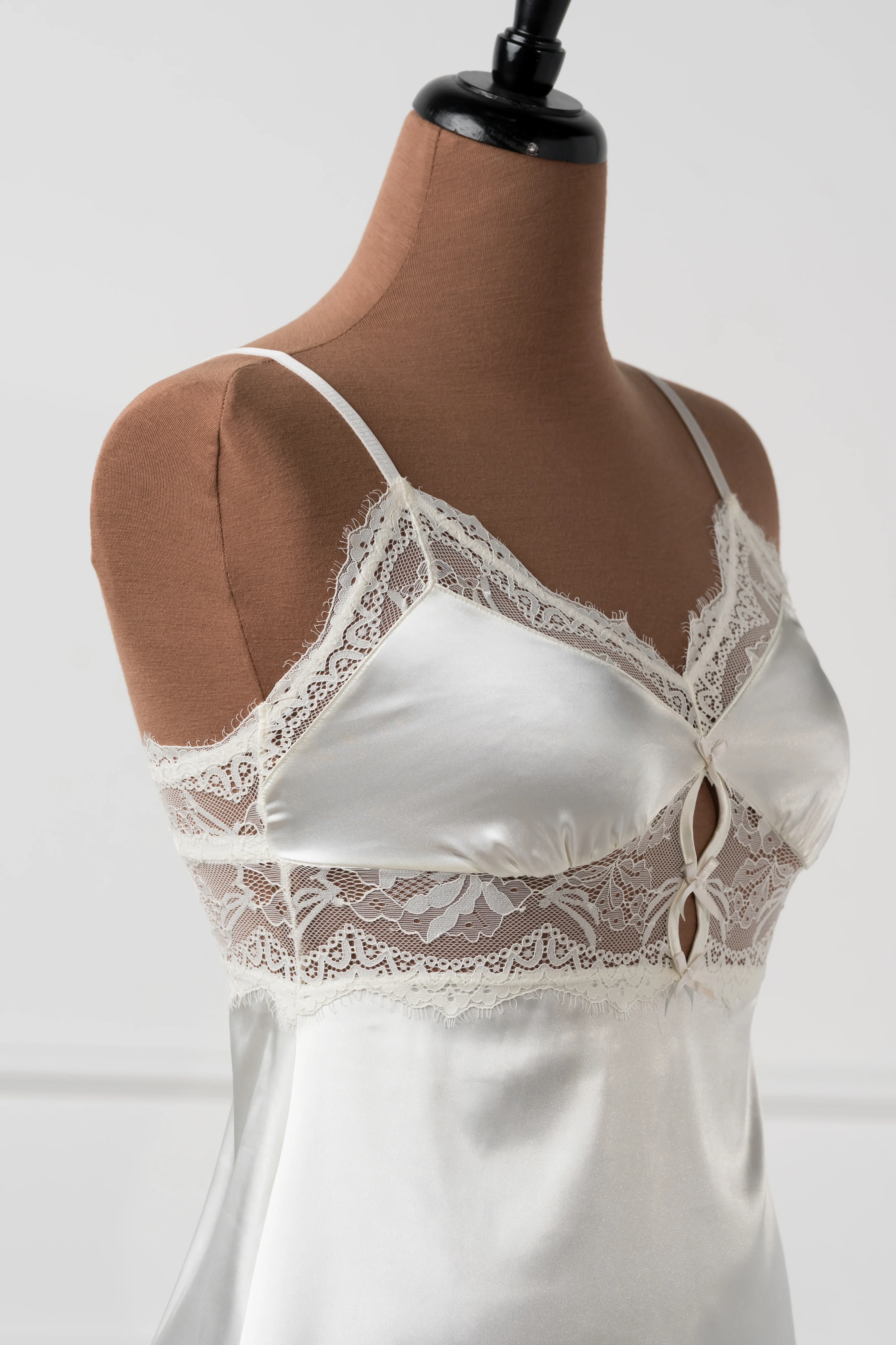 Satin & Eyelash Lace Slip - Pearl - Image 8