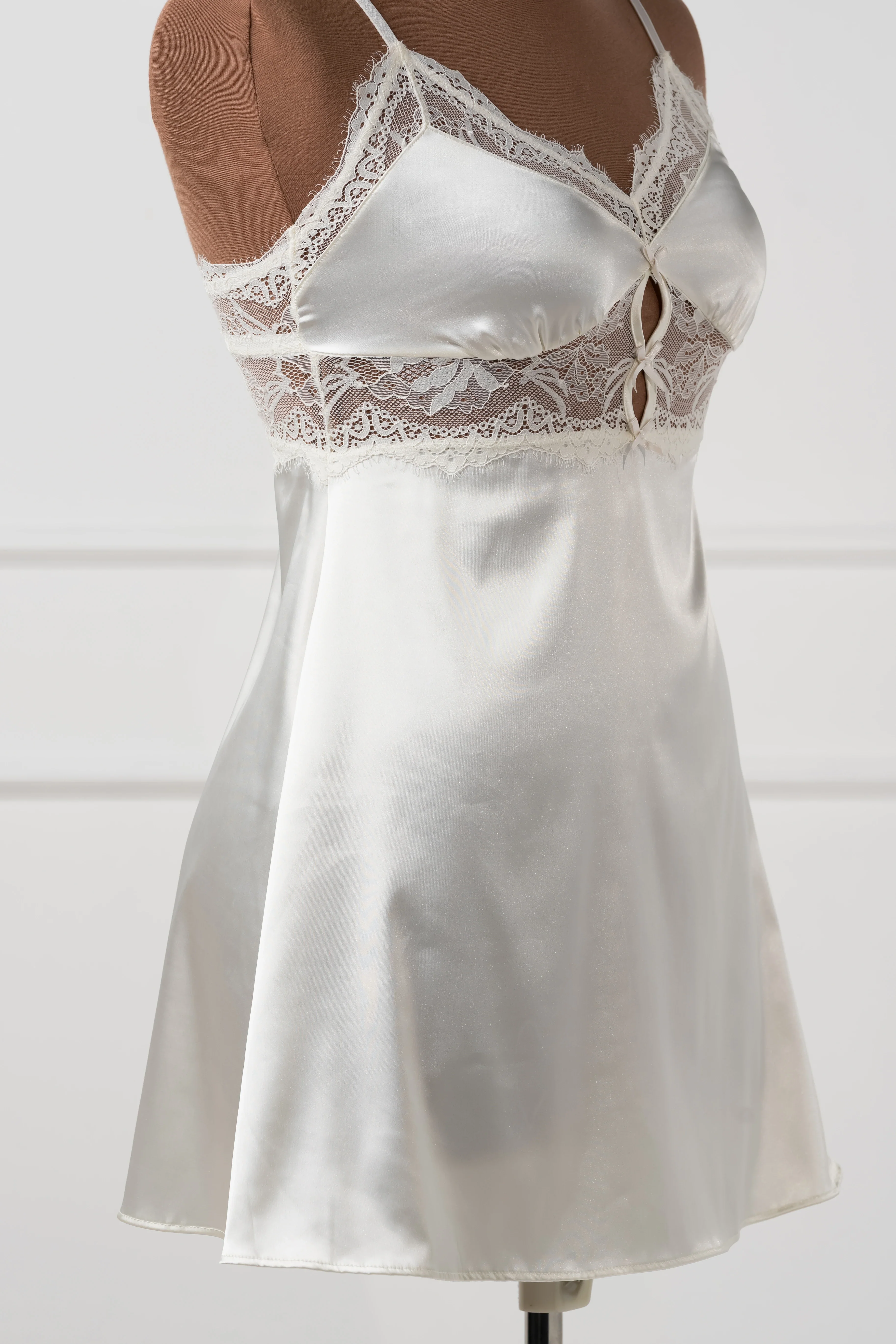 Satin & Eyelash Lace Slip - Pearl - Image 9