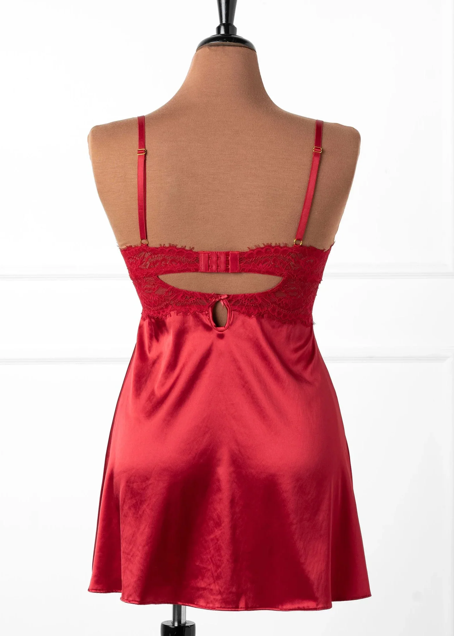 Satin & Eyelash Lace Slip - Red - Image 3