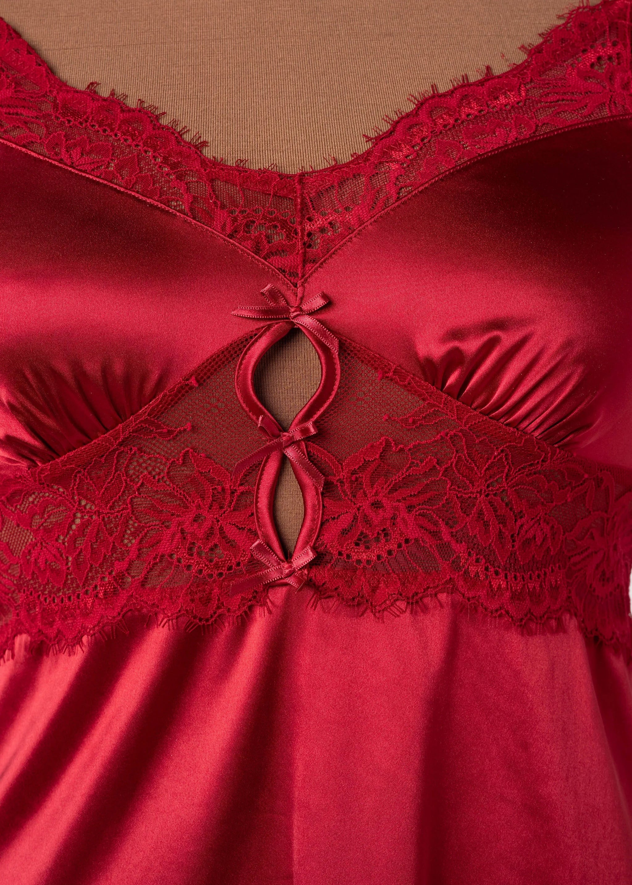 Satin & Eyelash Lace Slip - Red - Image 4