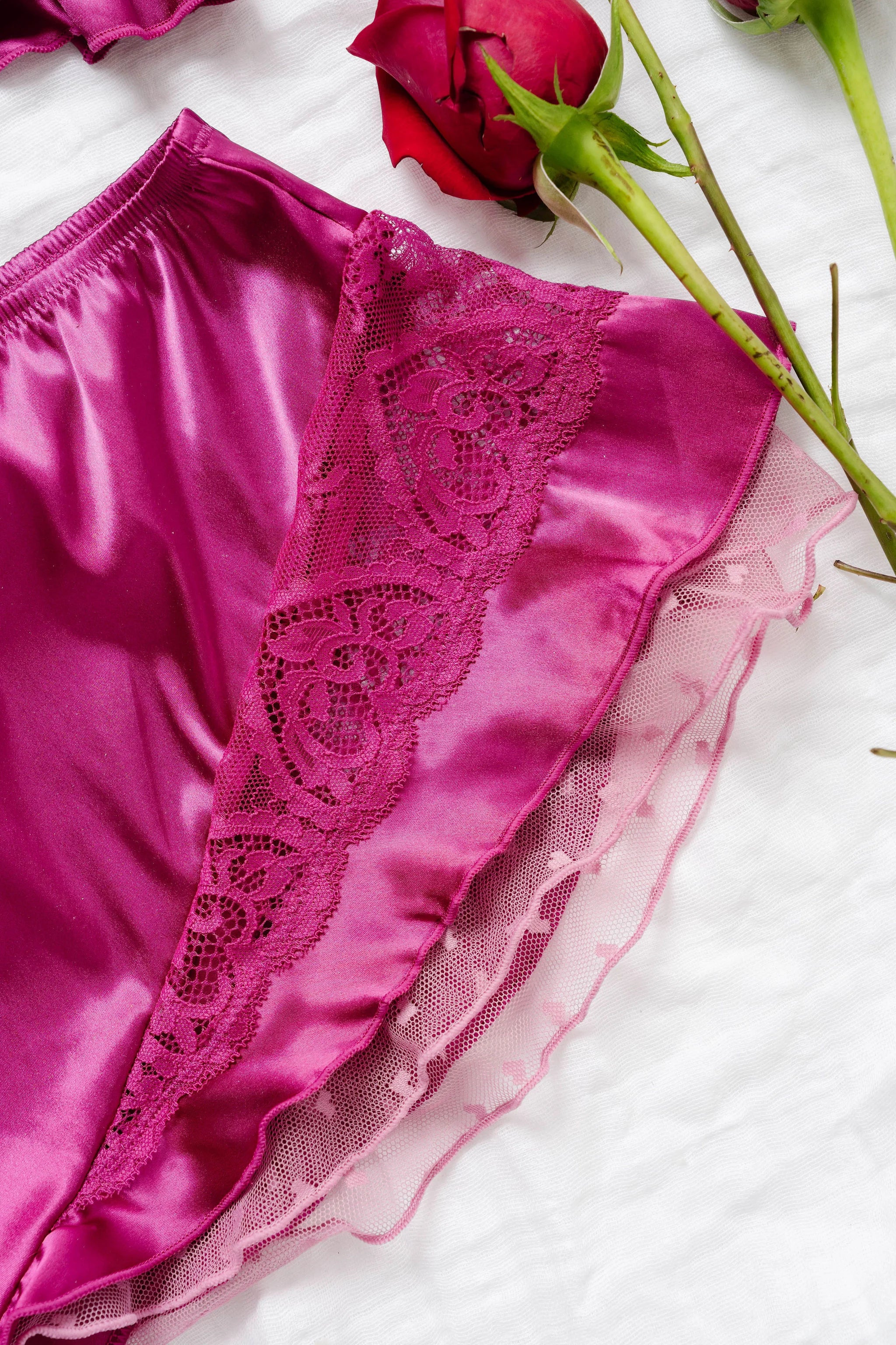 High Waist Satin Flutter Shorts - Fuchsia - Image 12