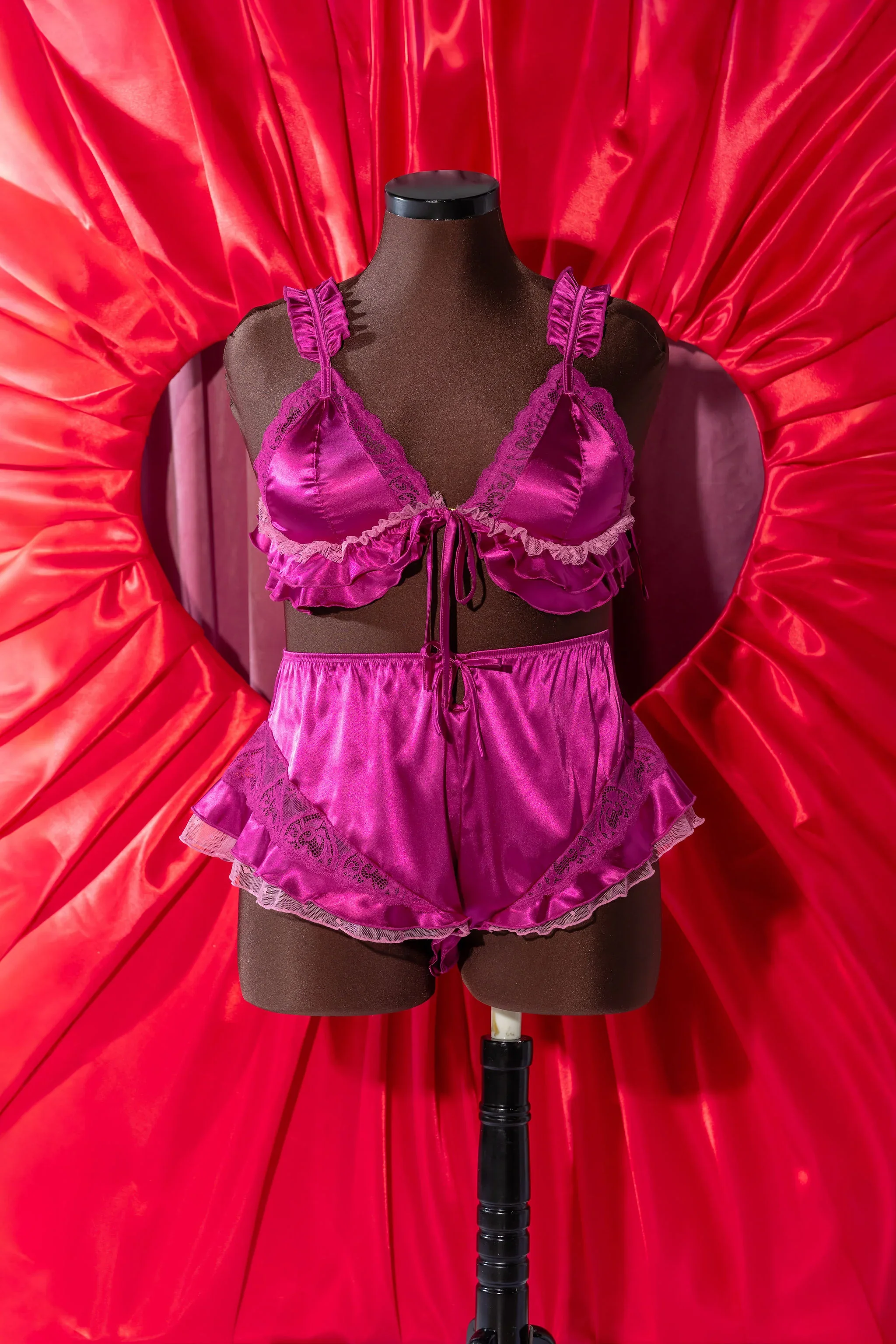 High Waist Satin Flutter Shorts - Fuchsia - Image 13