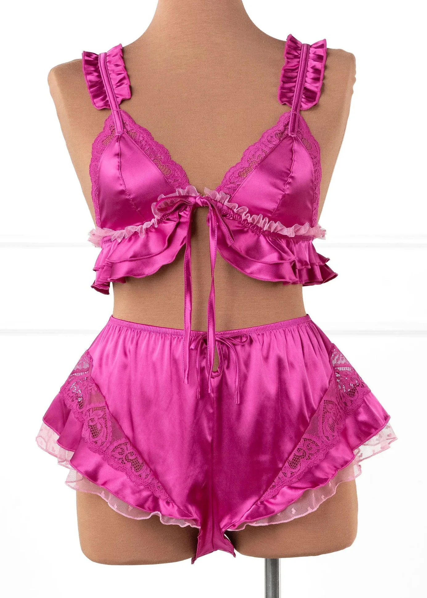 High Waist Satin Flutter Shorts - Fuchsia - Image 3