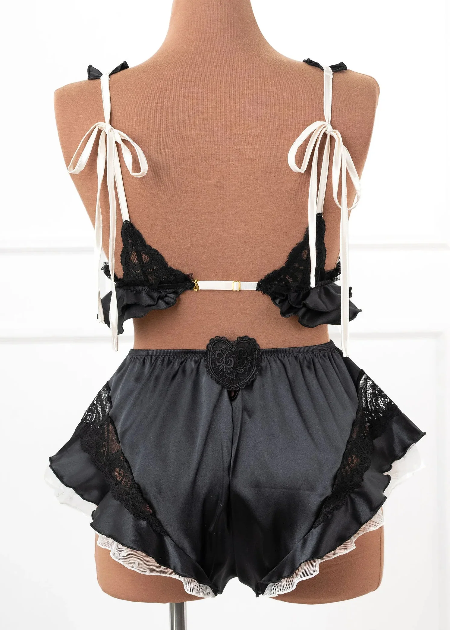 Satin Ruffle Bralette - Black - Image 4