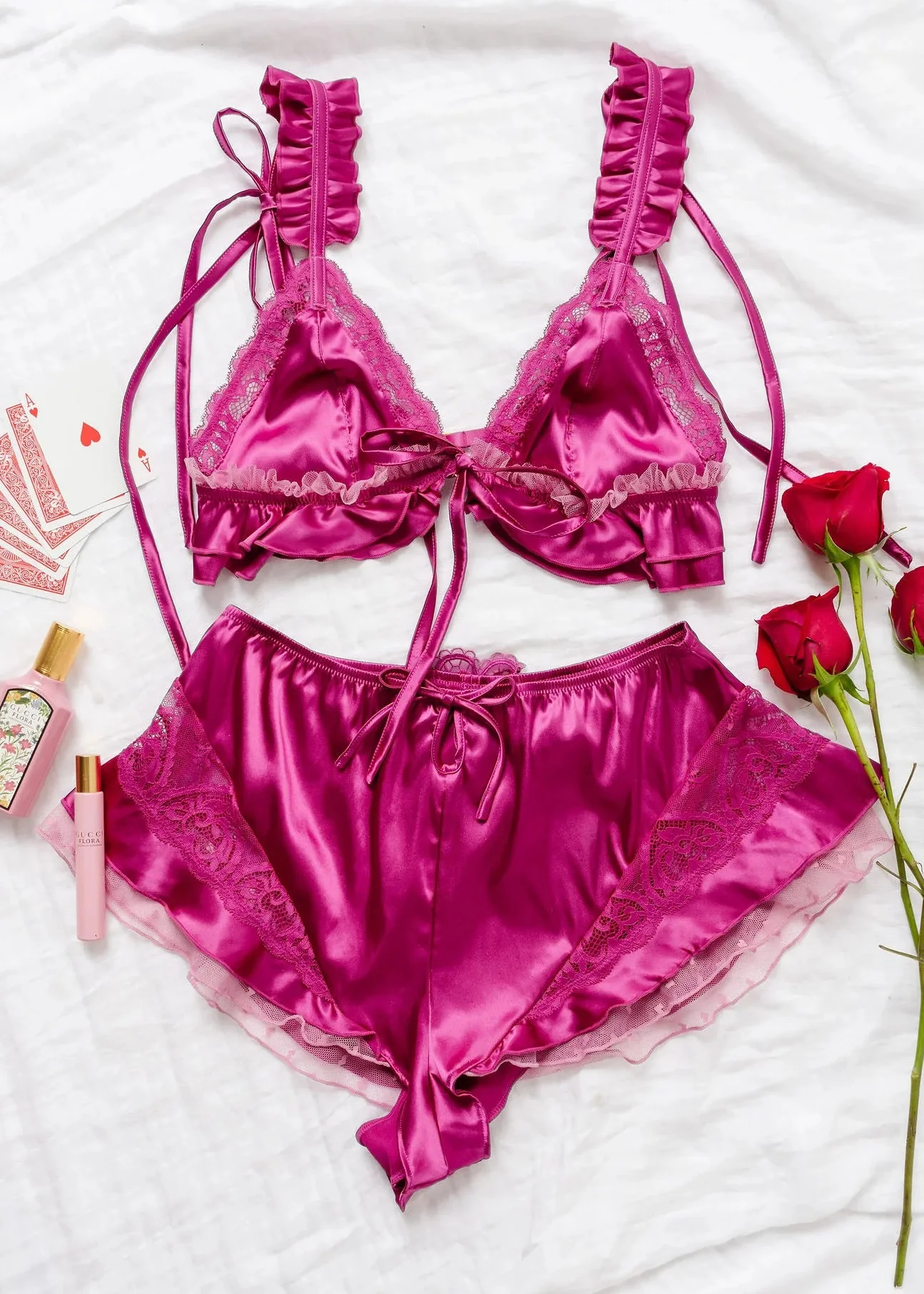 Satin Ruffle Bralette - Fuchsia - Image 10