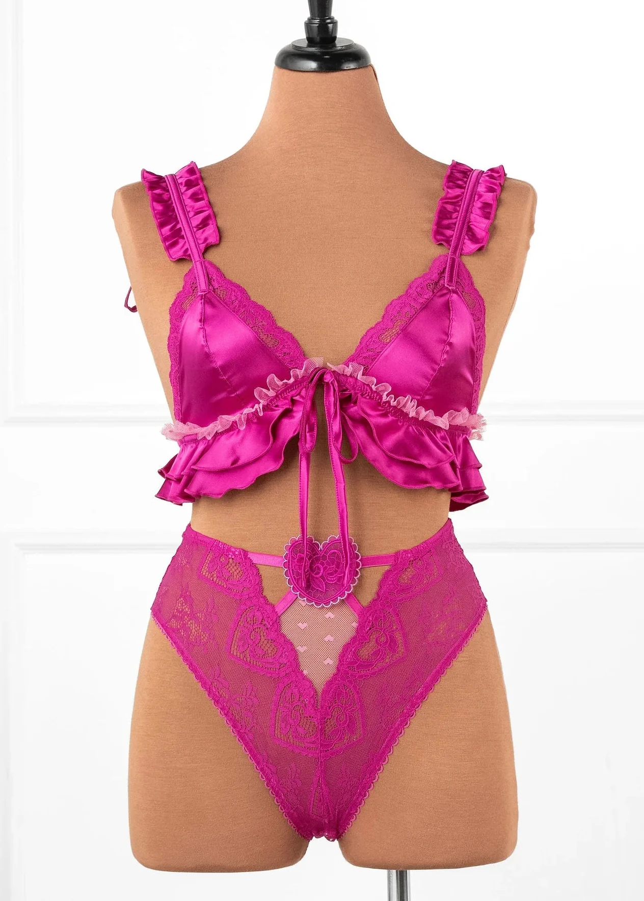 Satin Ruffle Bralette - Fuchsia - Image 14