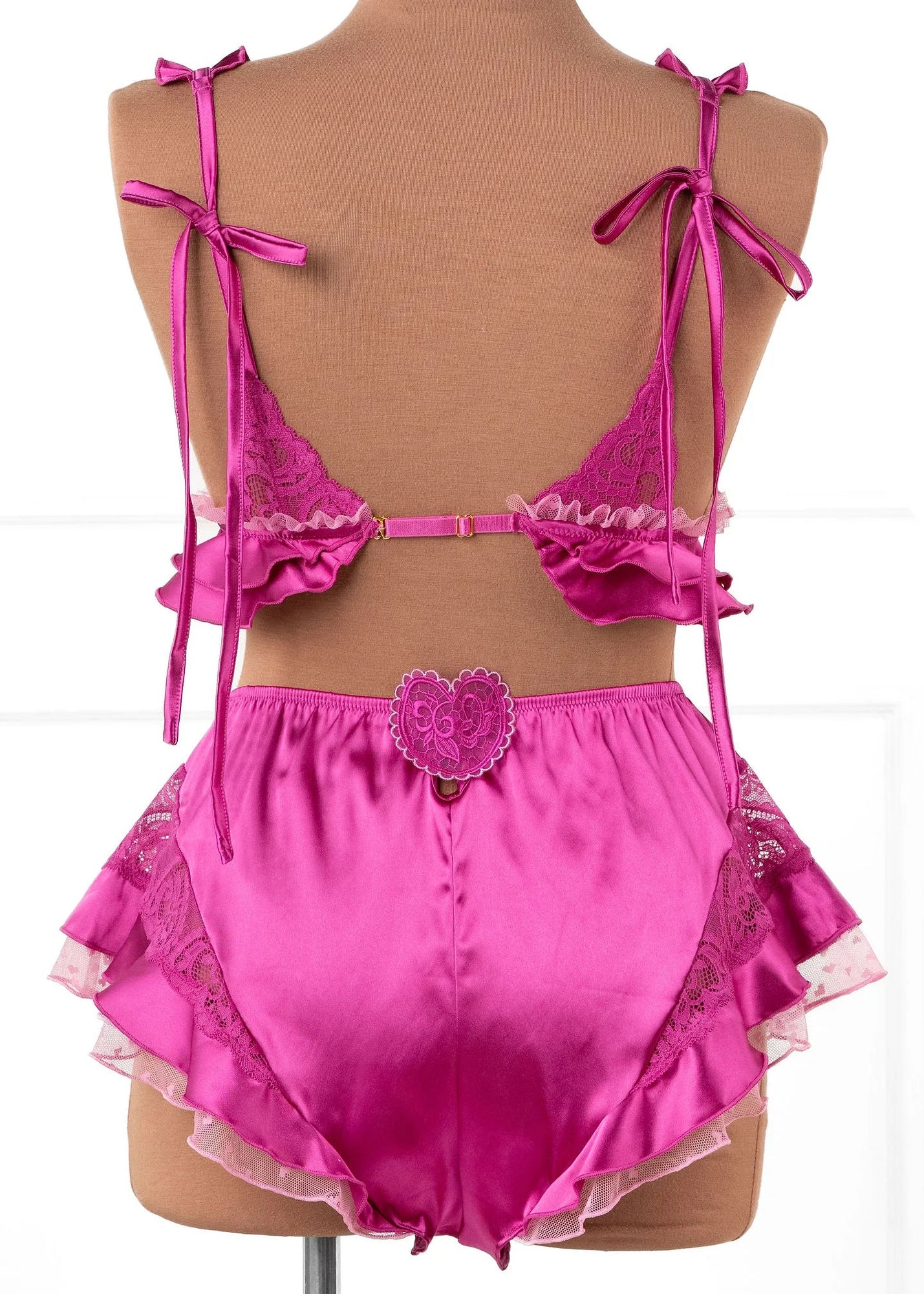 Satin Ruffle Bralette - Fuchsia - Image 3