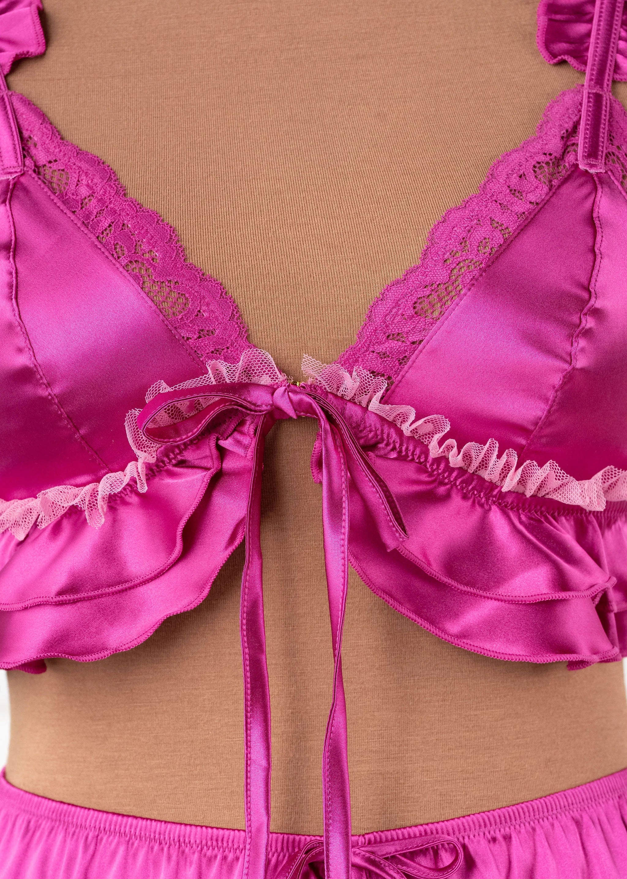 Satin Ruffle Bralette - Fuchsia - Image 5