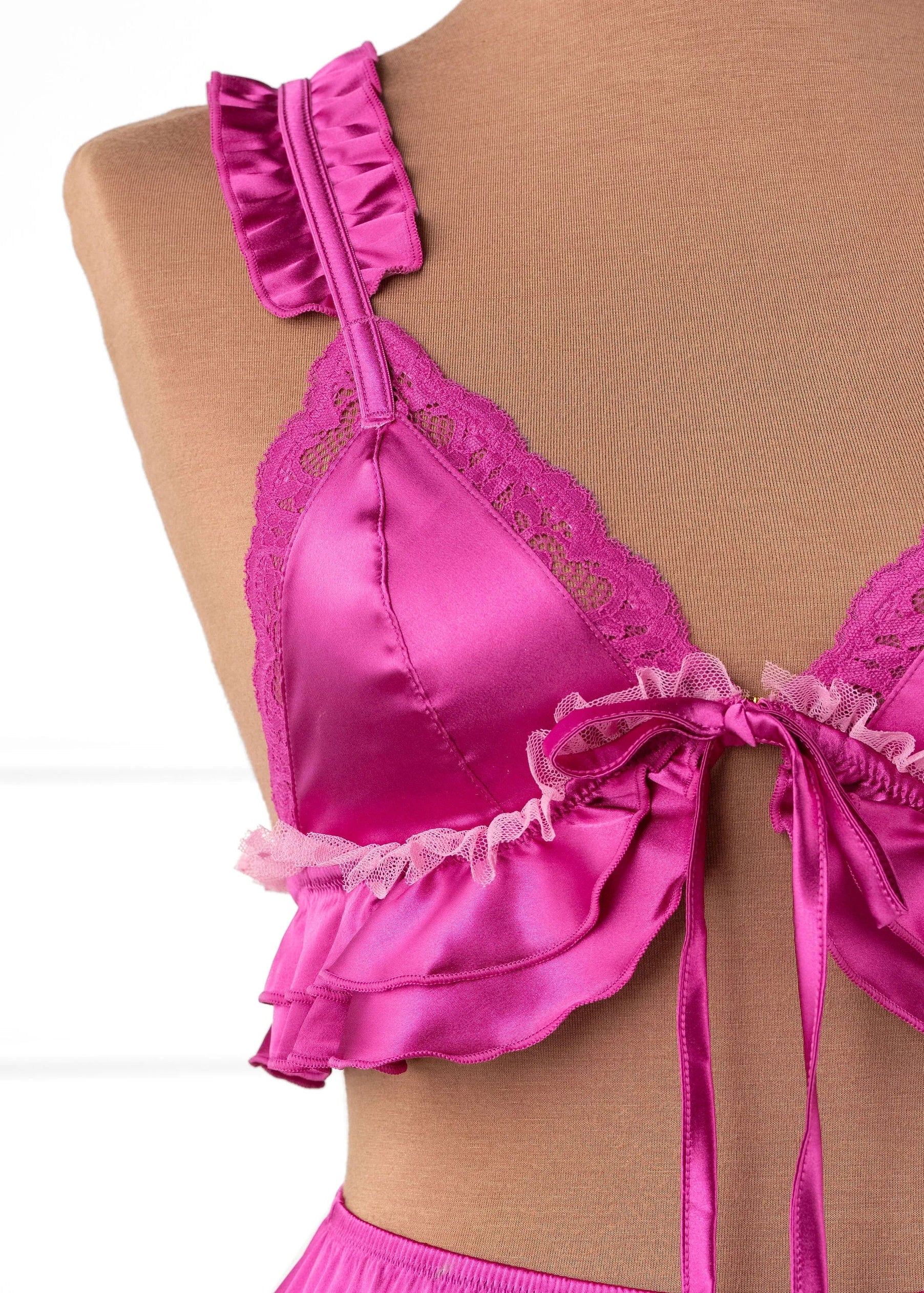 Satin Ruffle Bralette - Fuchsia - Image 7