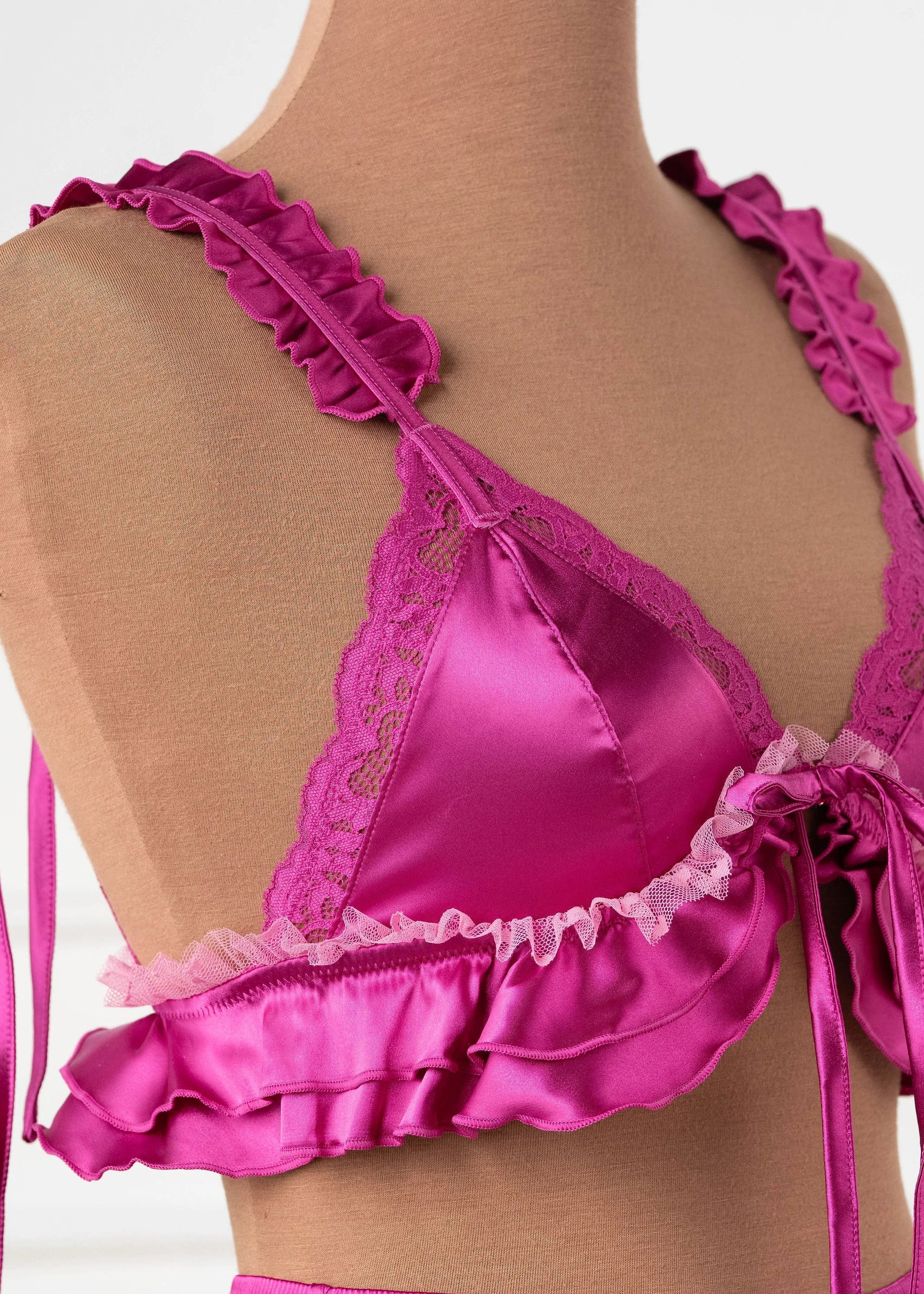 Satin Ruffle Bralette - Fuchsia - Image 8