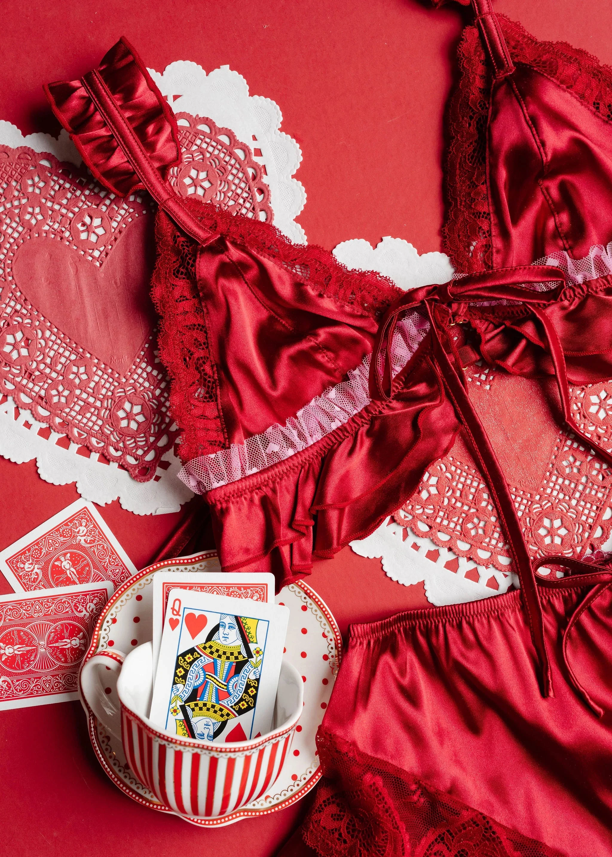 Satin Ruffle Bralette - Red - Image 15