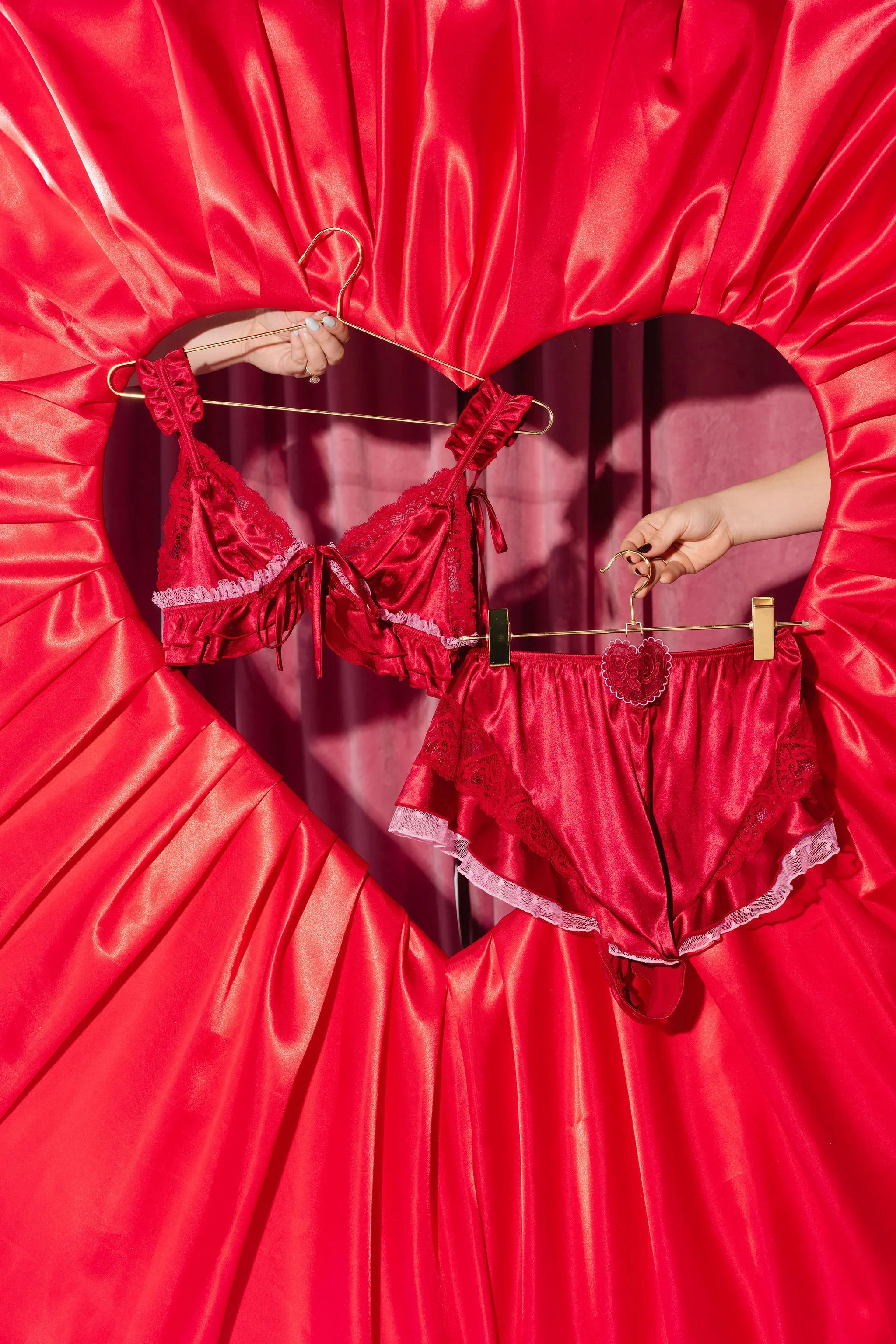 Satin Ruffle Bralette - Red - Image 16