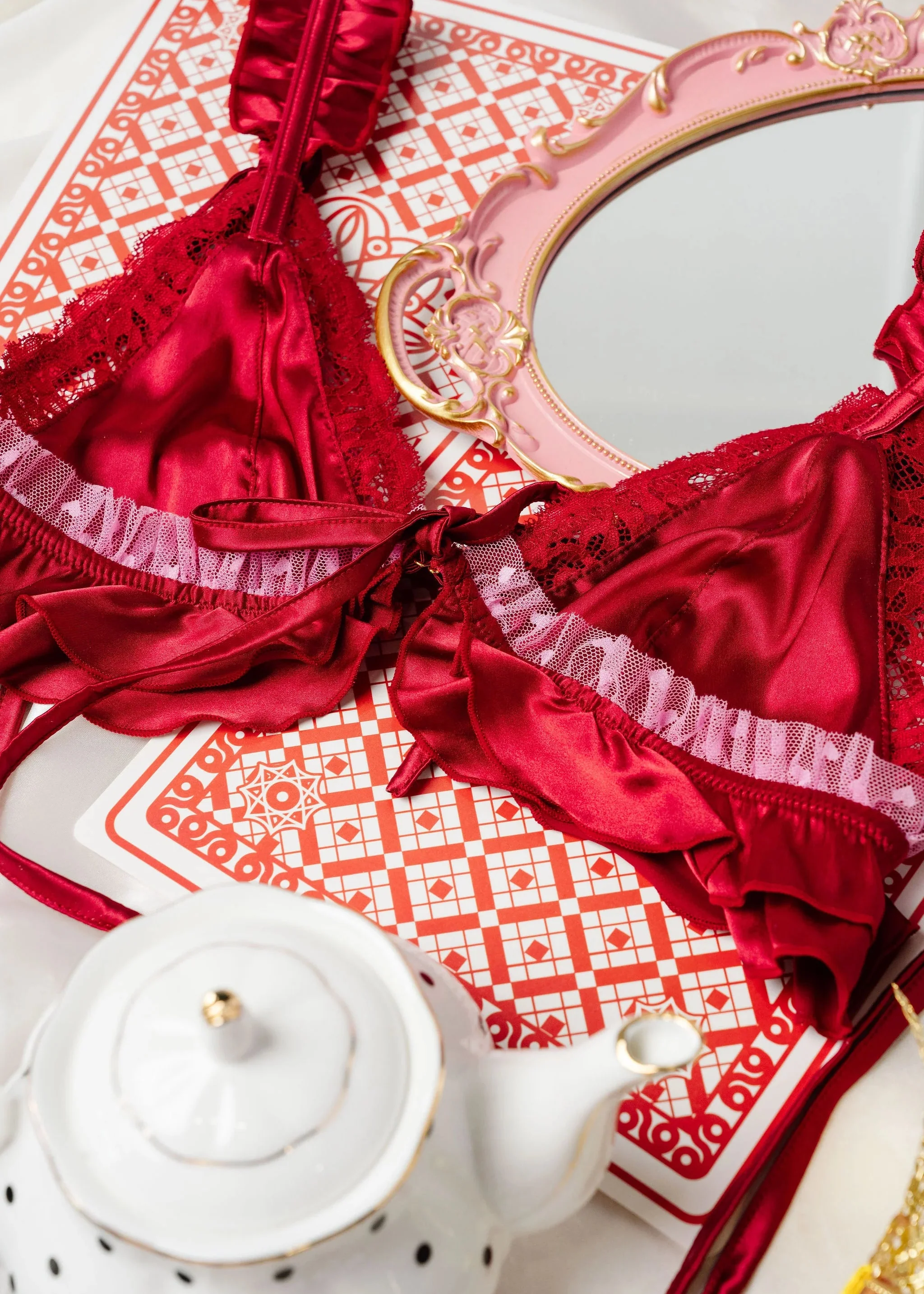 Satin Ruffle Bralette - Red - Image 18