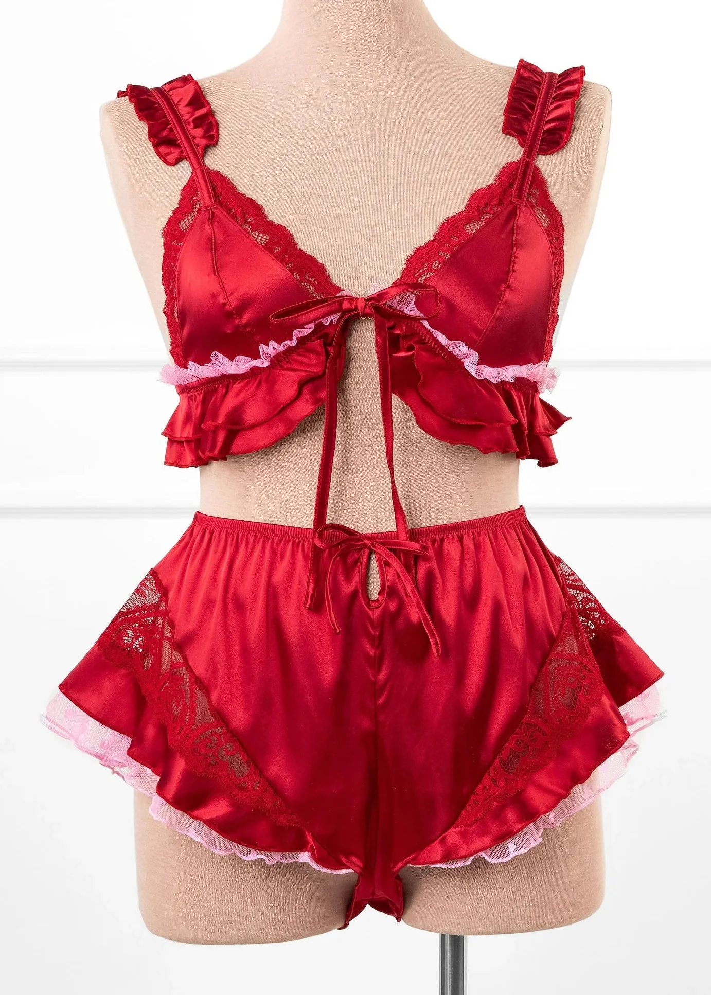 Satin Ruffle Bralette - Red - Image 3