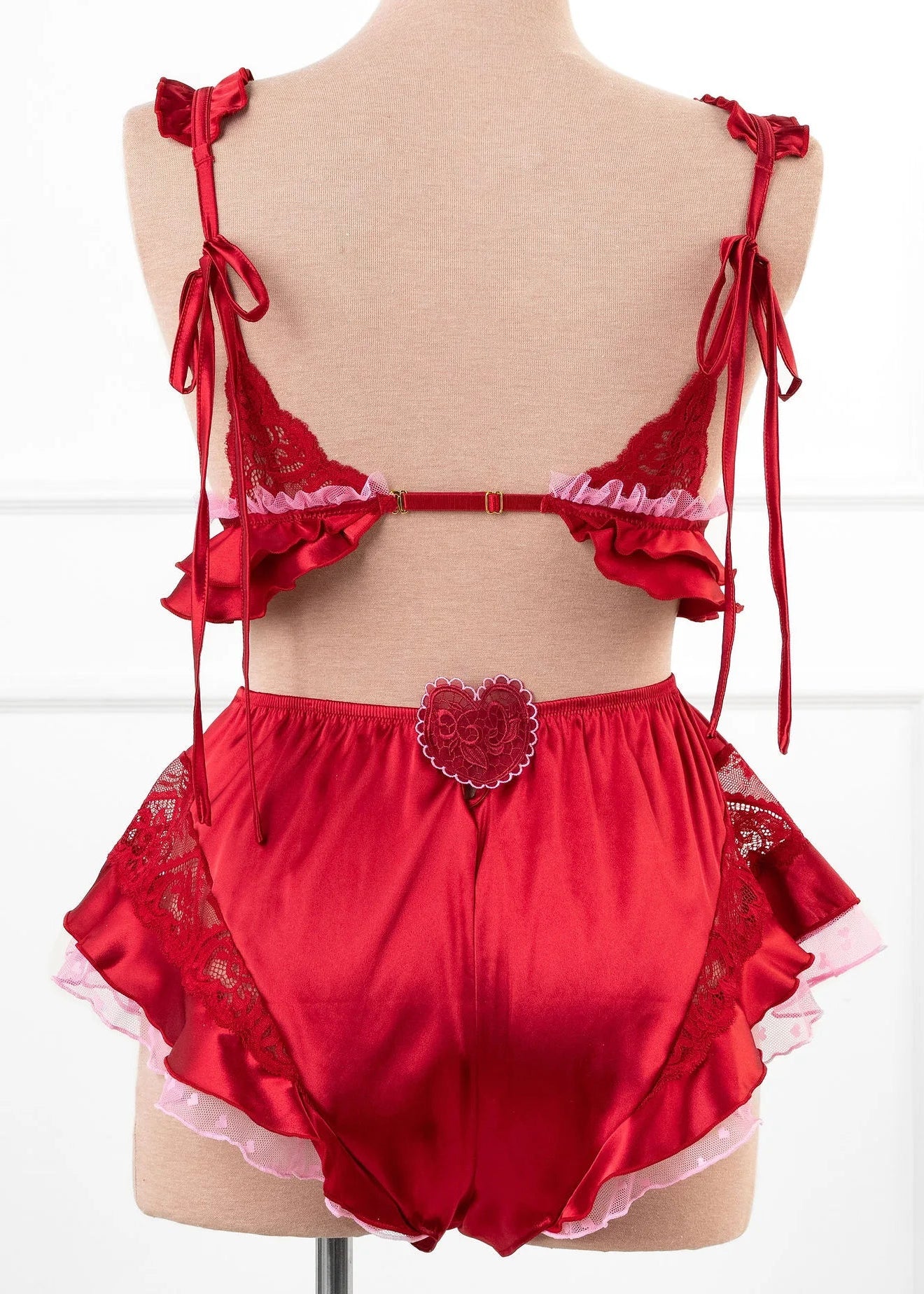 Satin Ruffle Bralette - Red - Image 4