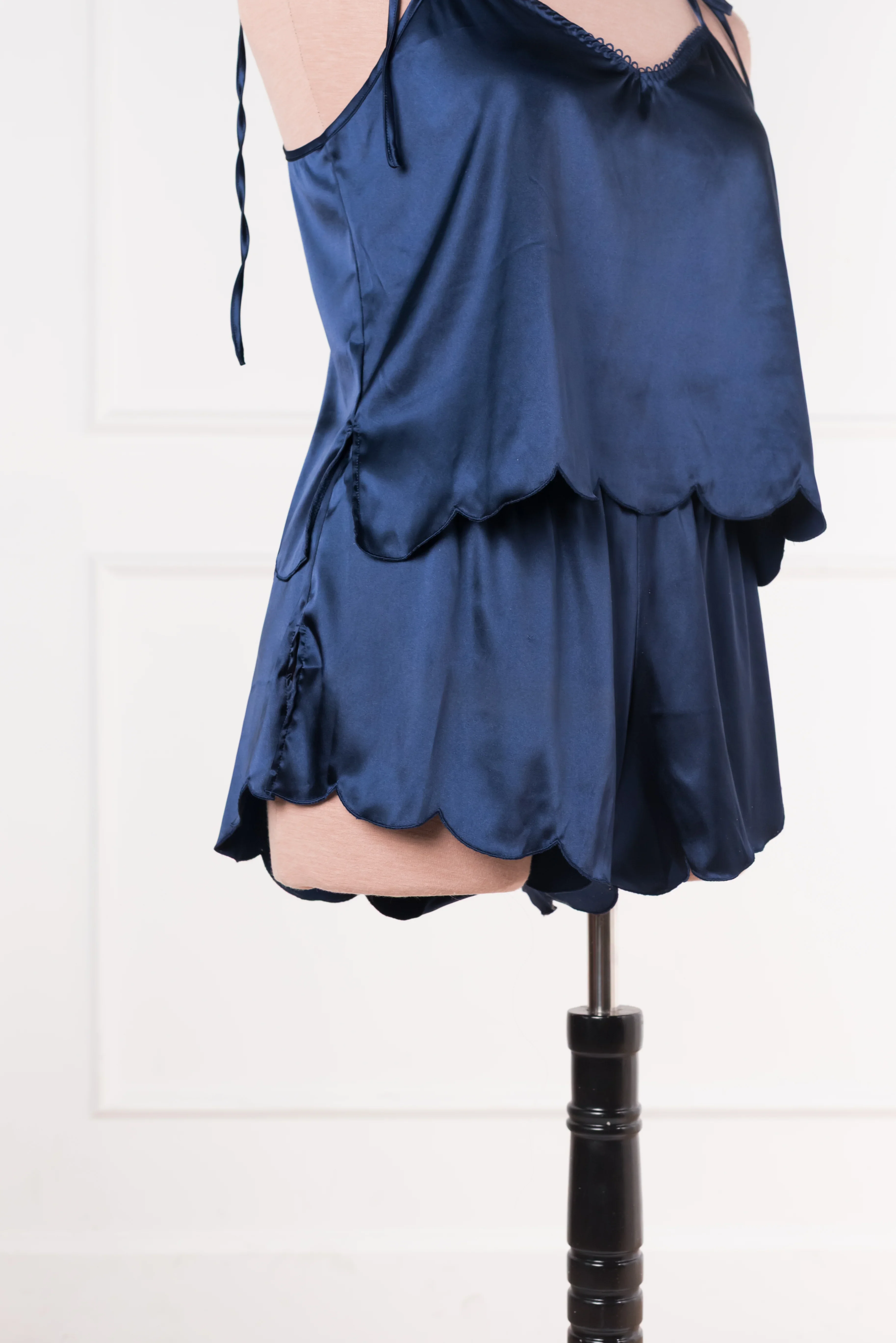 Scalloped Embroidered Satin Cami - Navy - Image 10