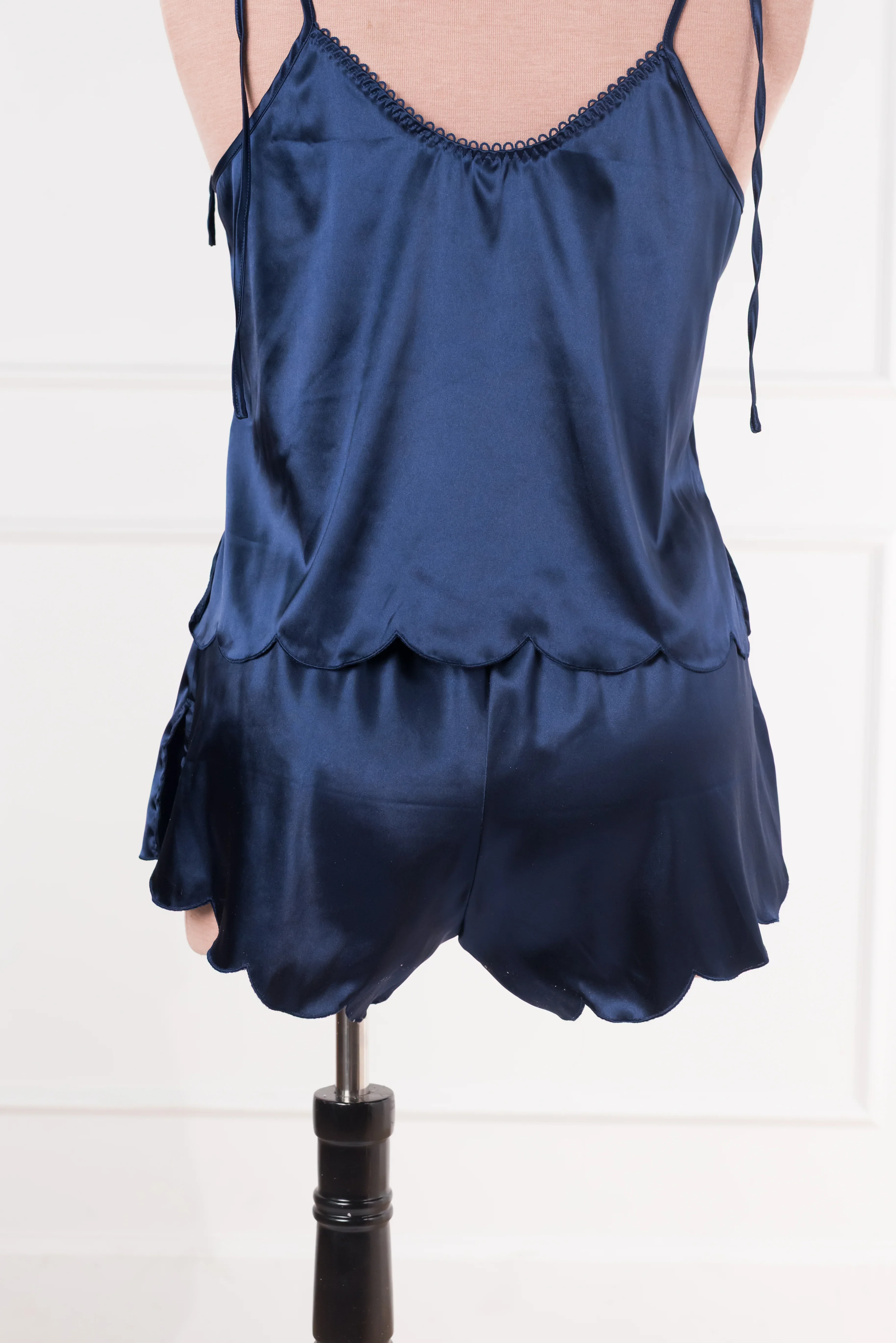Scalloped Embroidered Satin Cami - Navy - Image 11