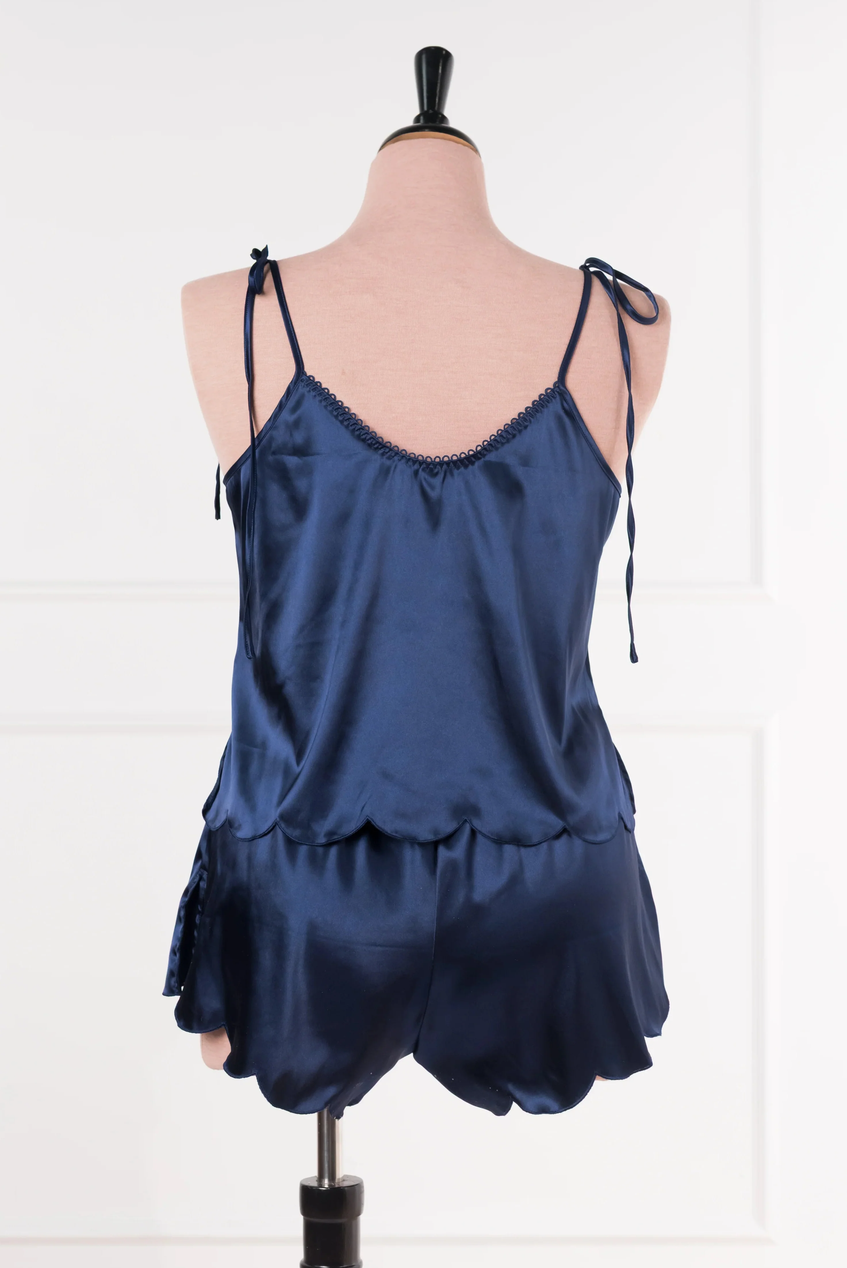 Scalloped Embroidered Satin Cami - Navy - Image 5