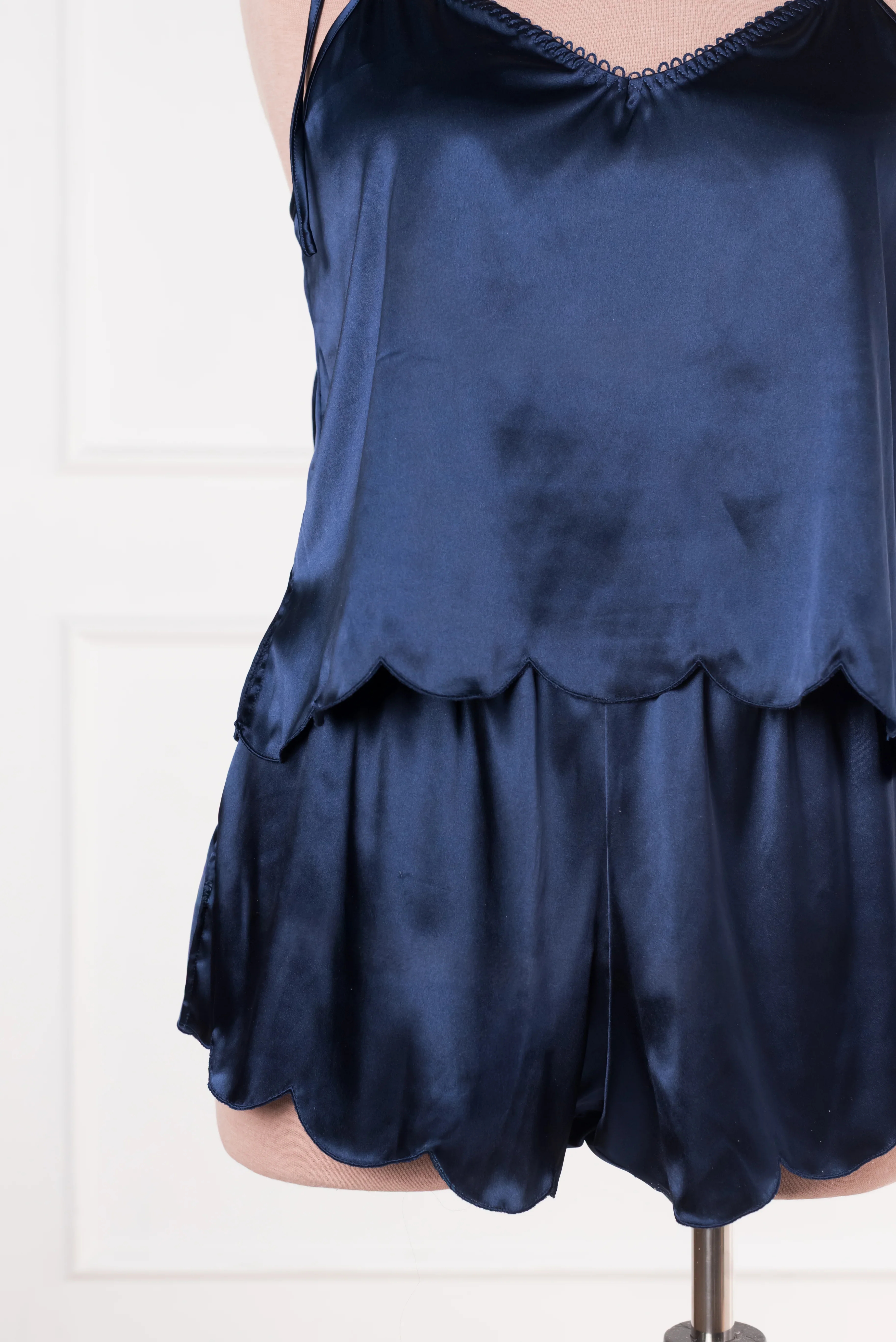 Scalloped Embroidered Satin Cami - Navy - Image 6