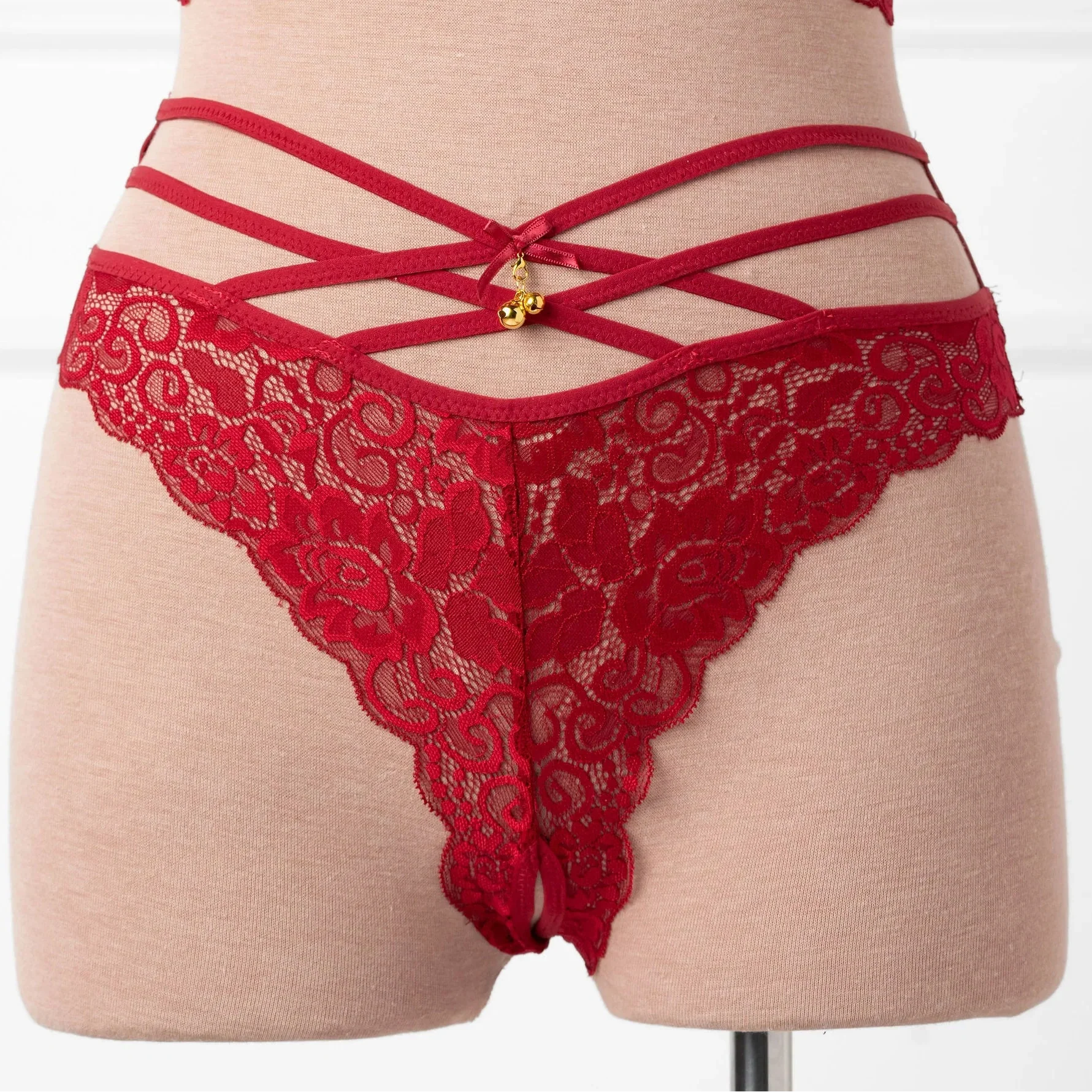 Strappy Crotchless Charm Panty - Red - Image 15