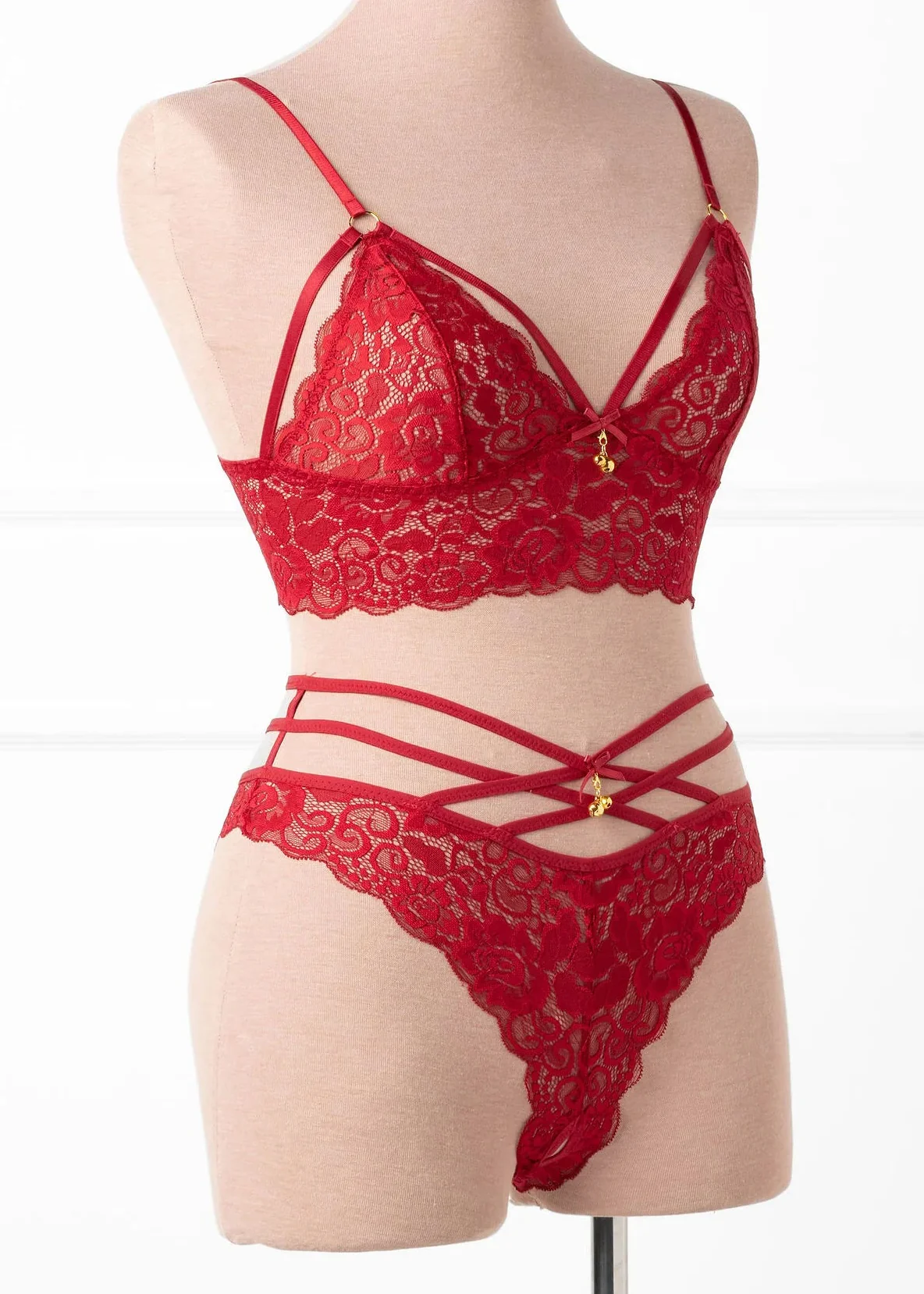 Strappy Crotchless Charm Panty - Red - Image 3