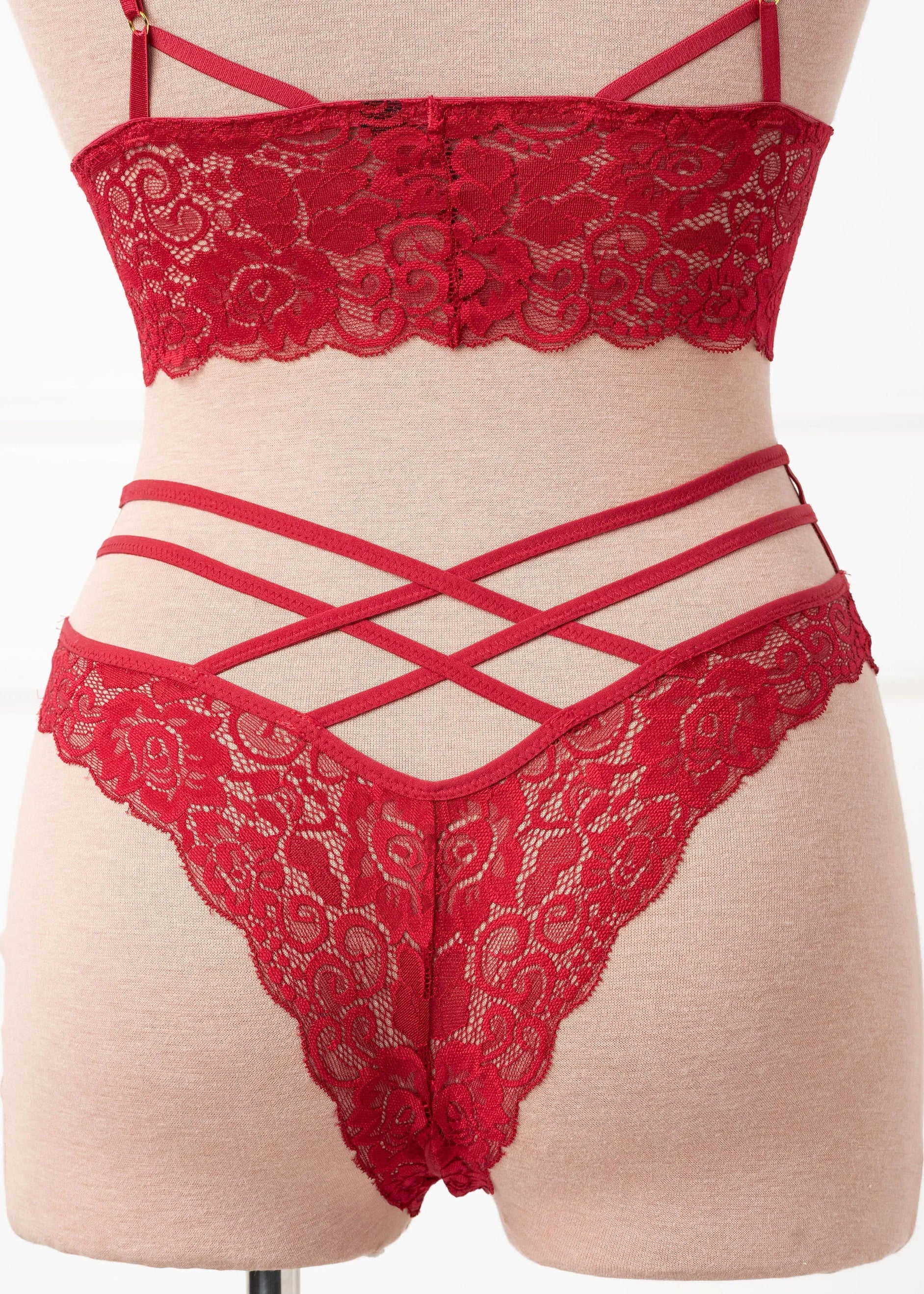 Strappy Crotchless Charm Panty - Red - Image 9