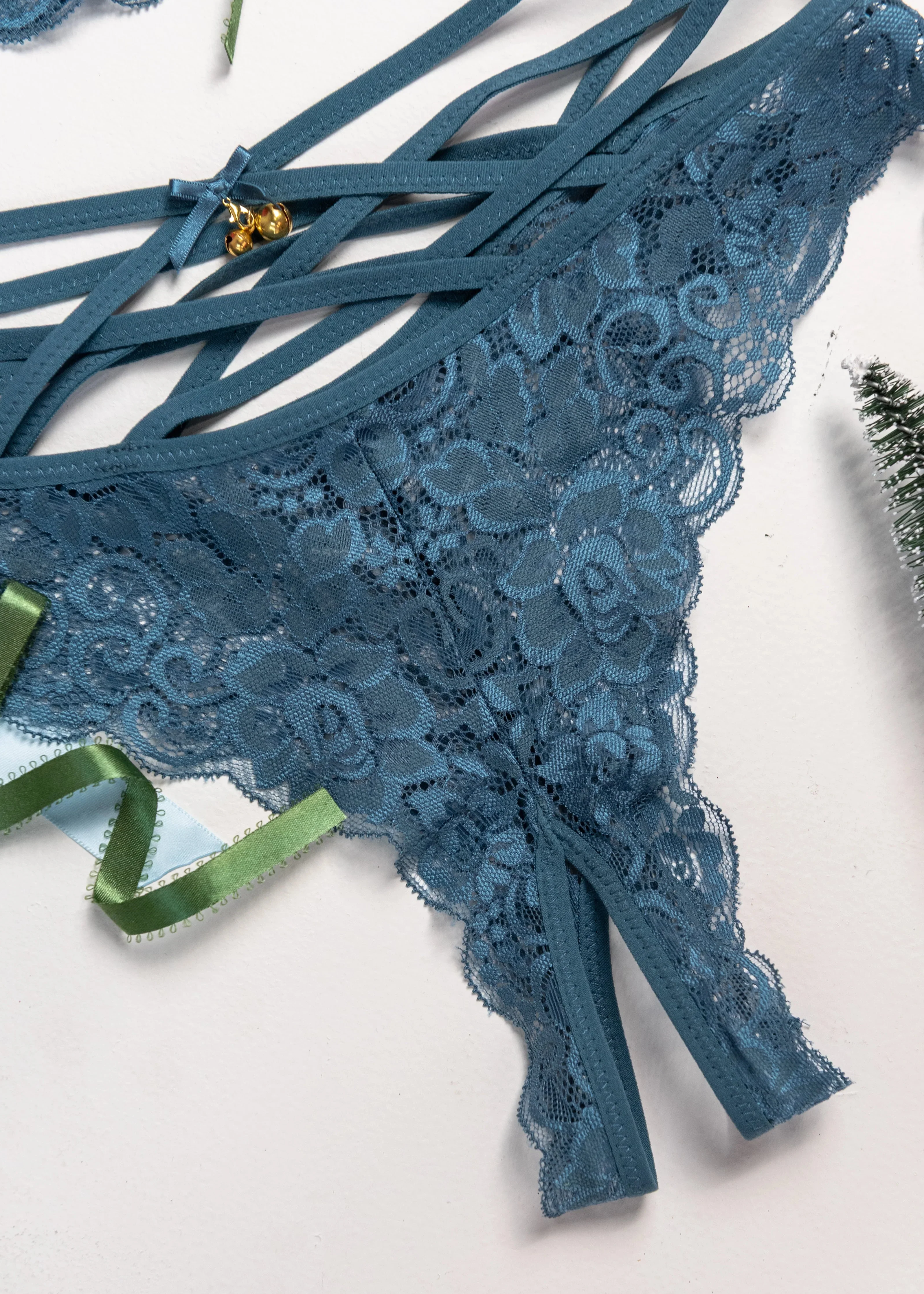 Strappy Crotchless Charm Panty - Retro Blue - Image 11