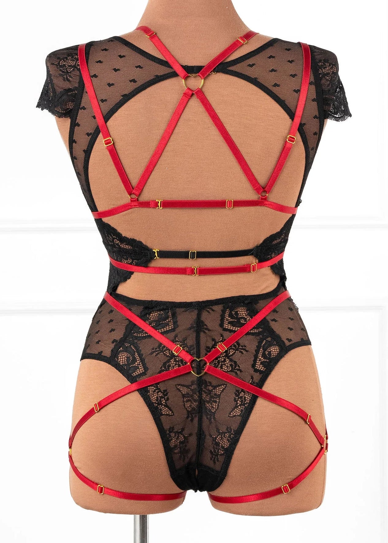 Strappy Heart Harness Bottom - Scarlet Red - Image 3