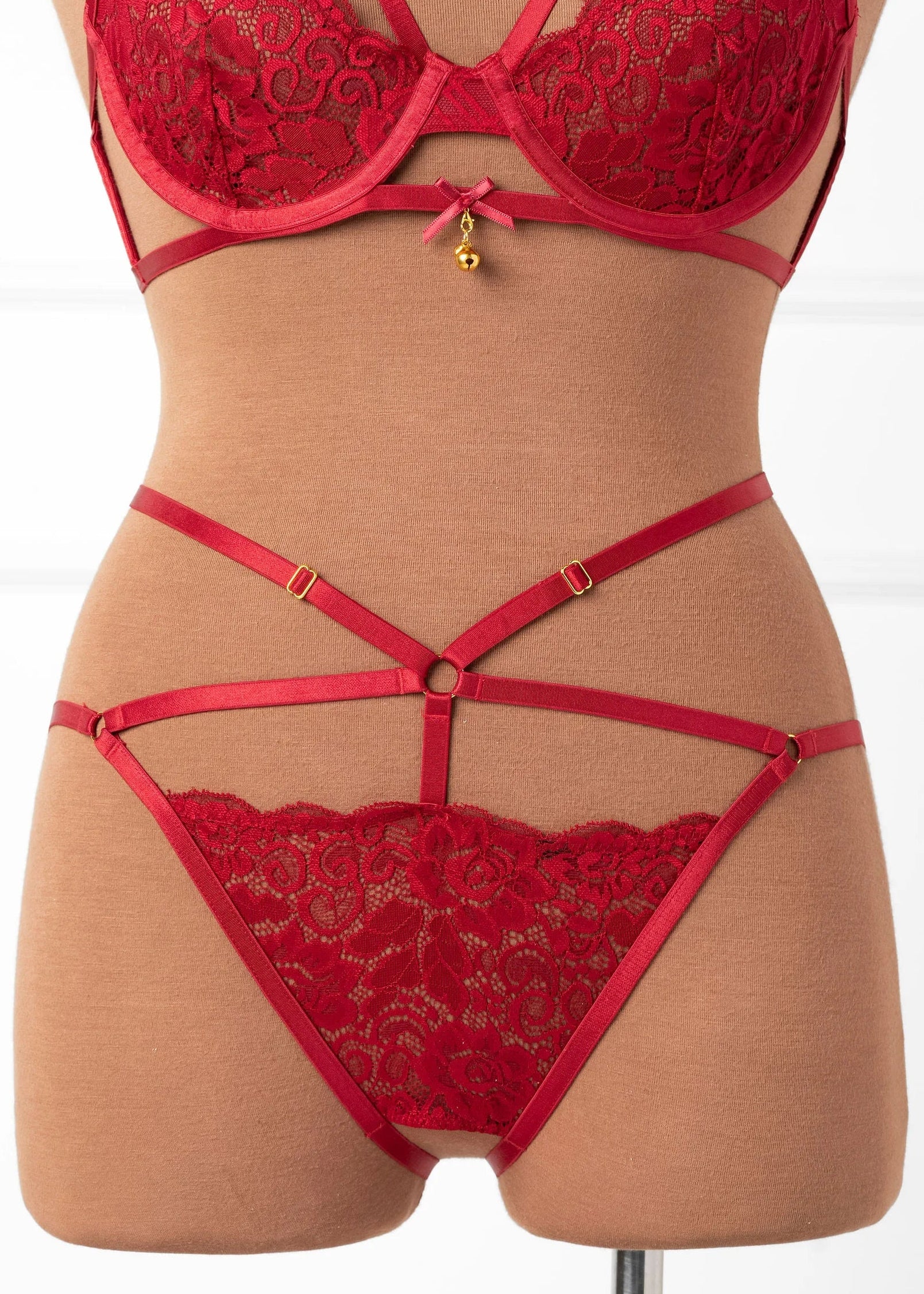 Strappy Ouvert Charm Panty - Red - Image 6